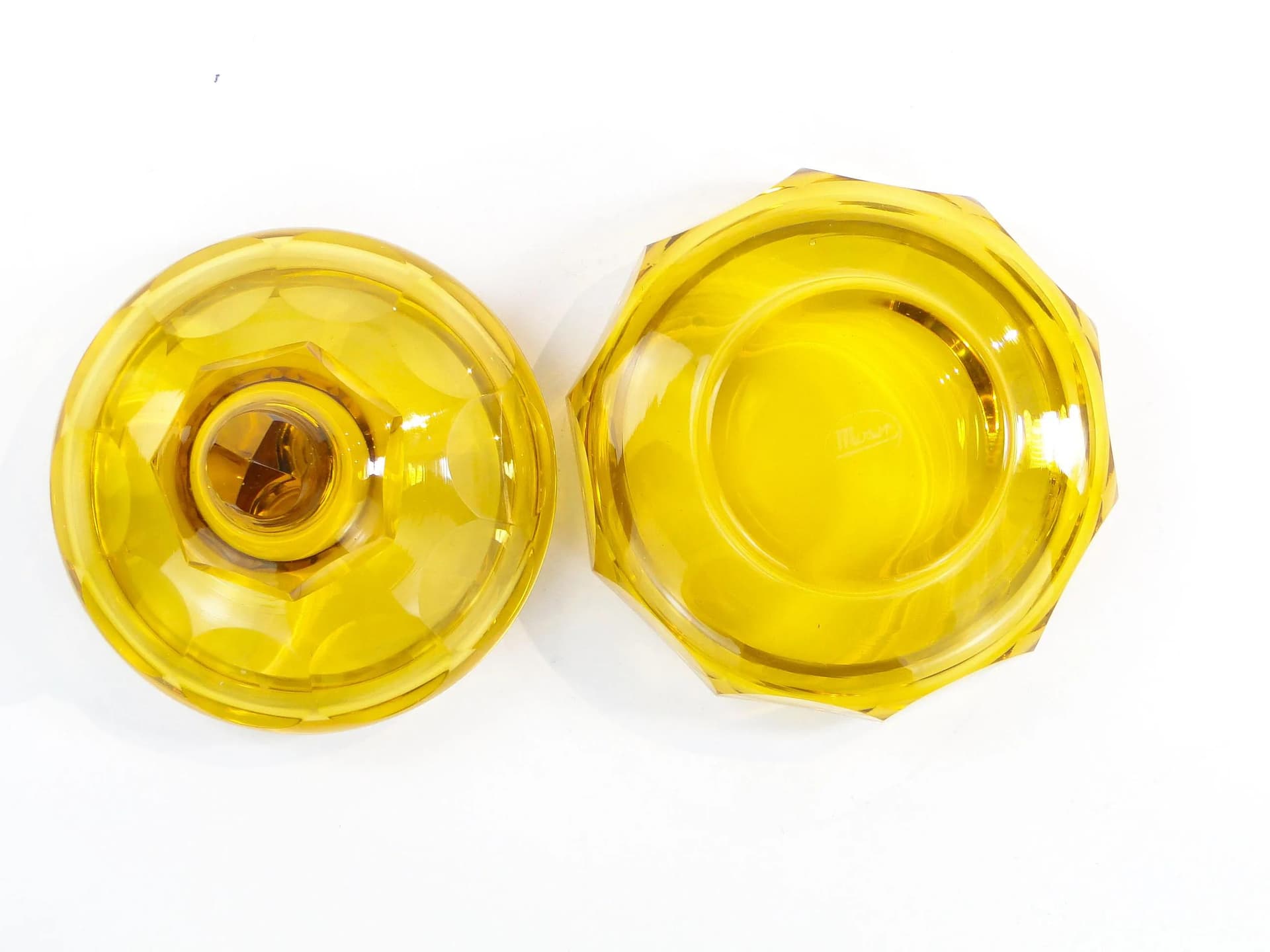 Bombonierka Art Deco, kryształ złoty, Moser, Czechy, lata 30. - 22514