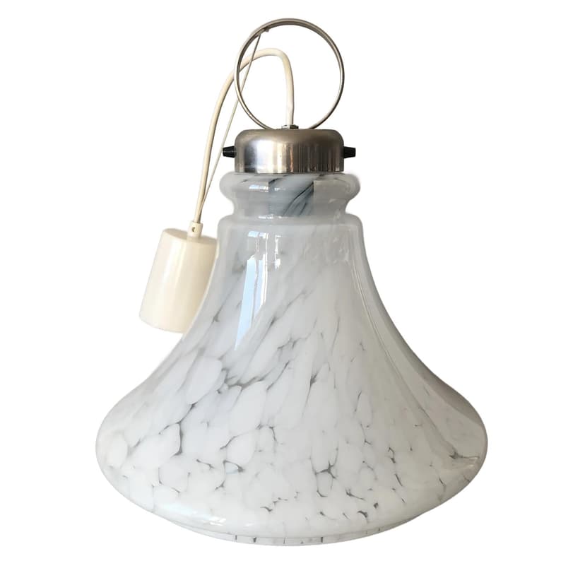 Lampa wisząca, szkło białe, stal, VEB Gorlitz, Niemcy, lata 80.