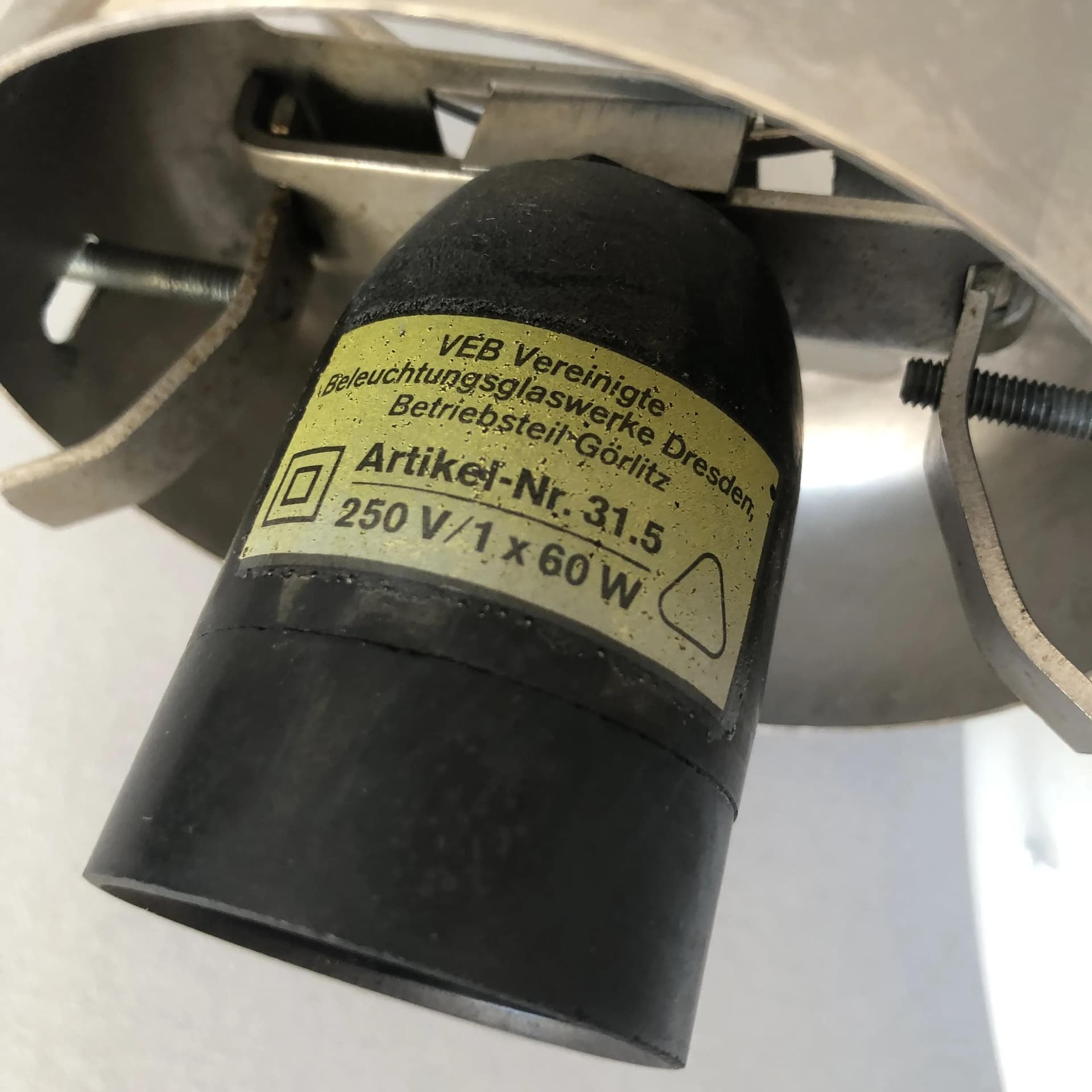 Lampa wisząca, szkło białe, stal, VEB Gorlitz, Niemcy, lata 80. - 22807