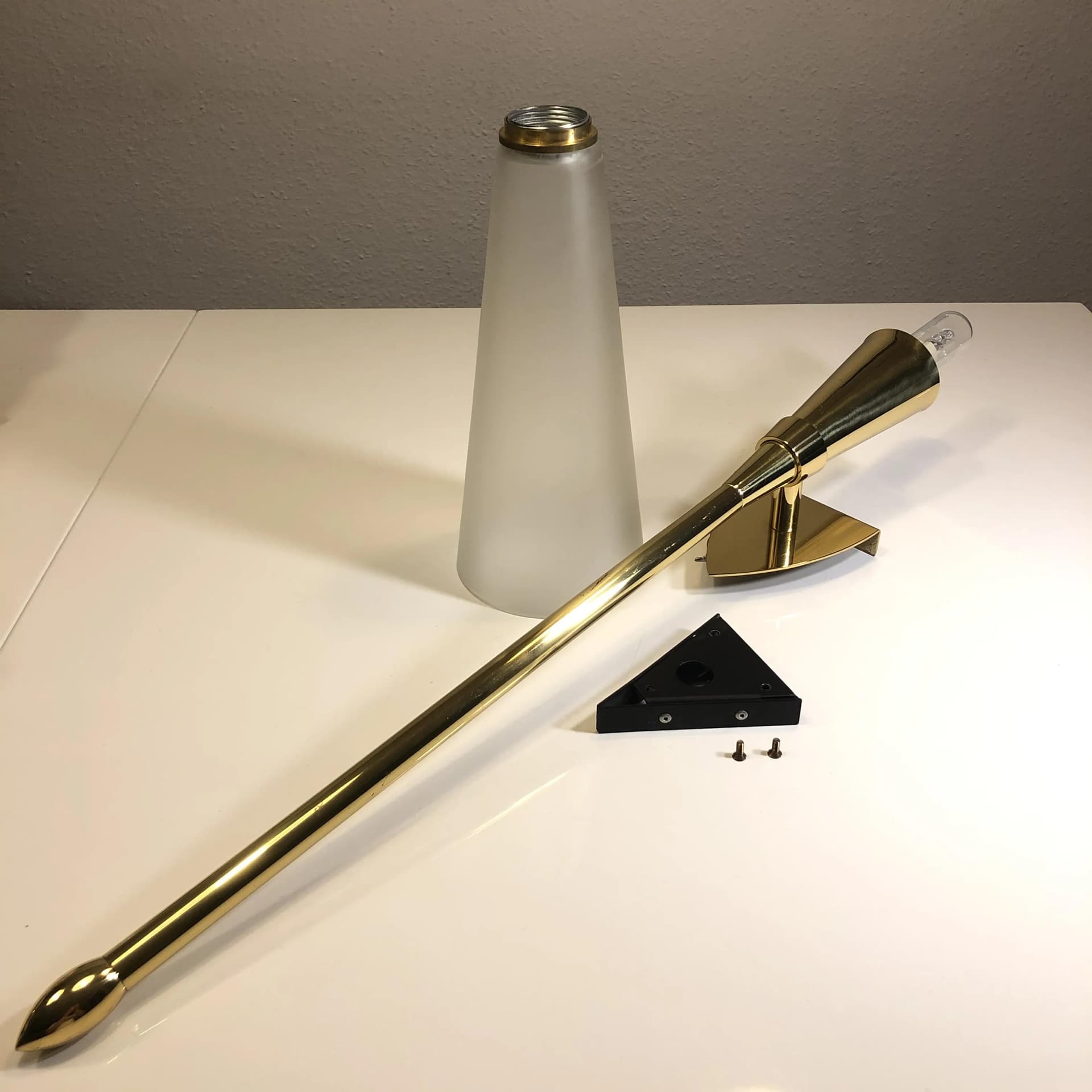 Wall sconce, golden brass, white glass, Germany, 1970s. - 22775