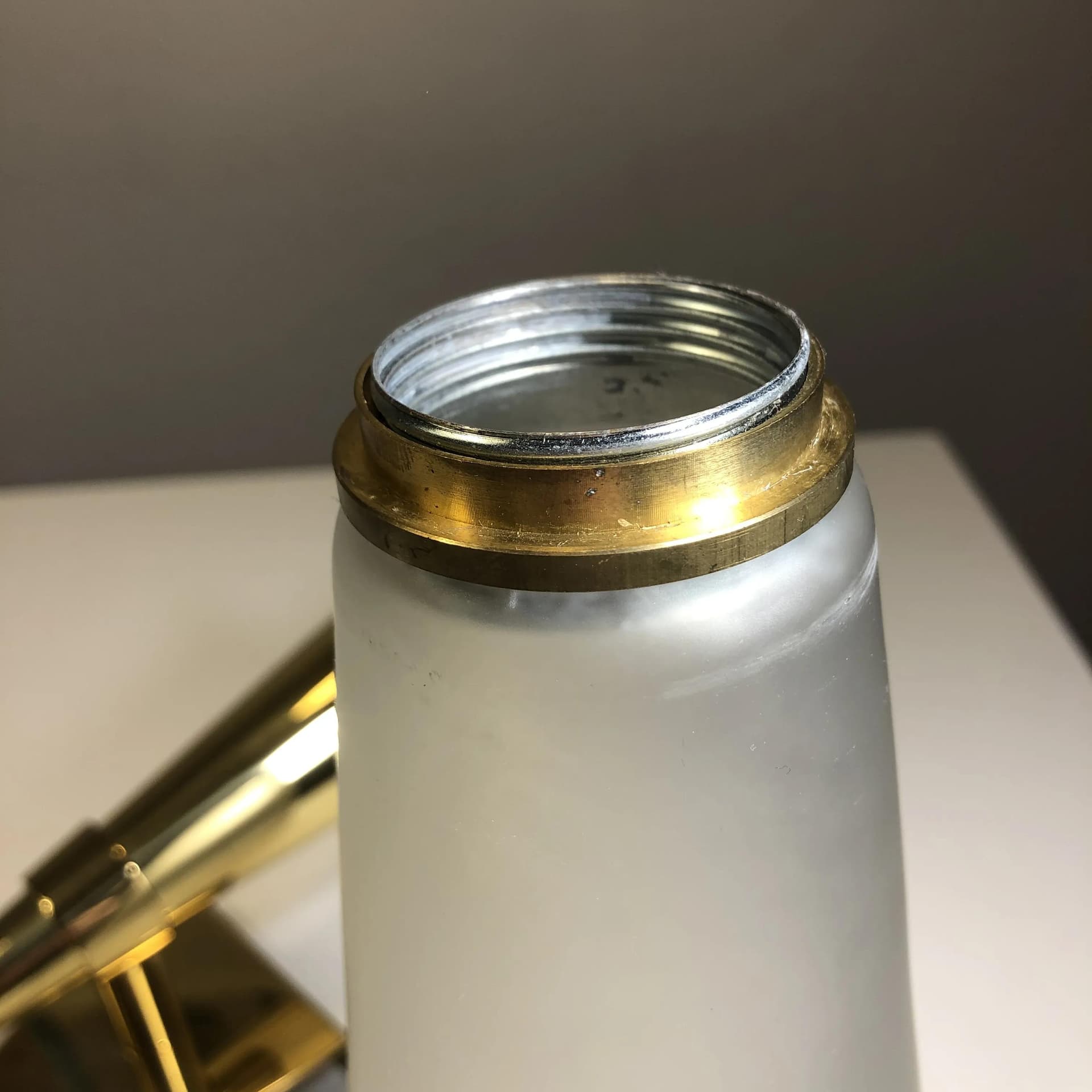 Wall sconce, golden brass, white glass, Germany, 1970s. - 22774