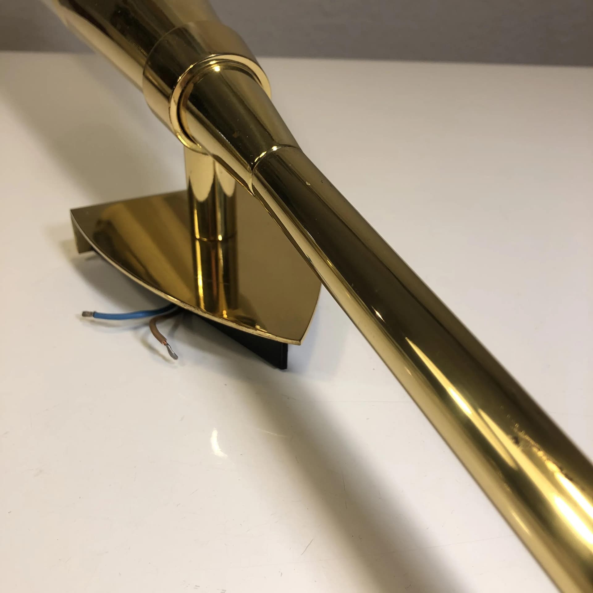 Wall sconce, golden brass, white glass, Germany, 1970s. - 22776