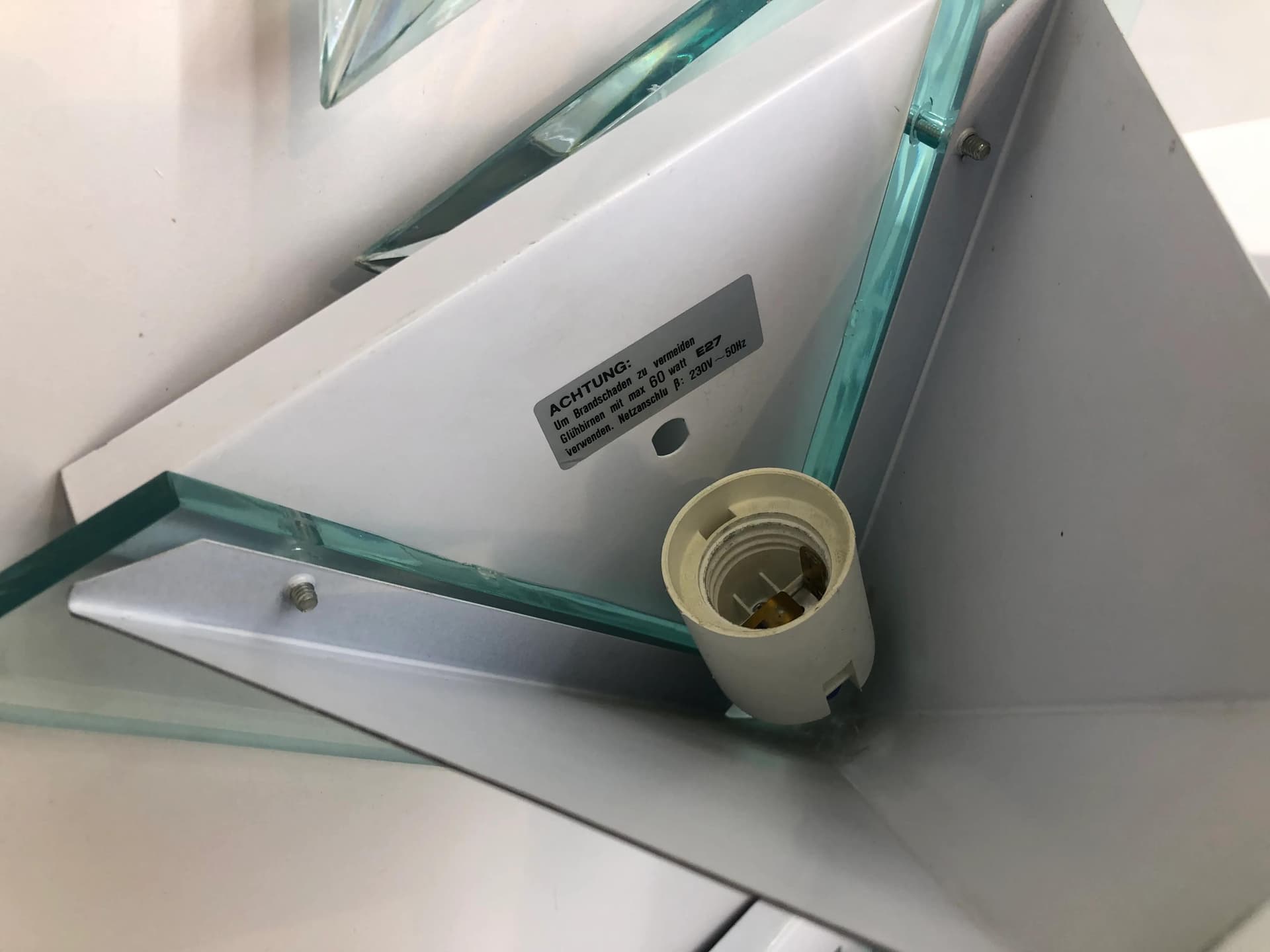 Komplet kinkietów, postmodernizm, metal biały, akryl transparentny, Niemcy, lata 90. - 22766