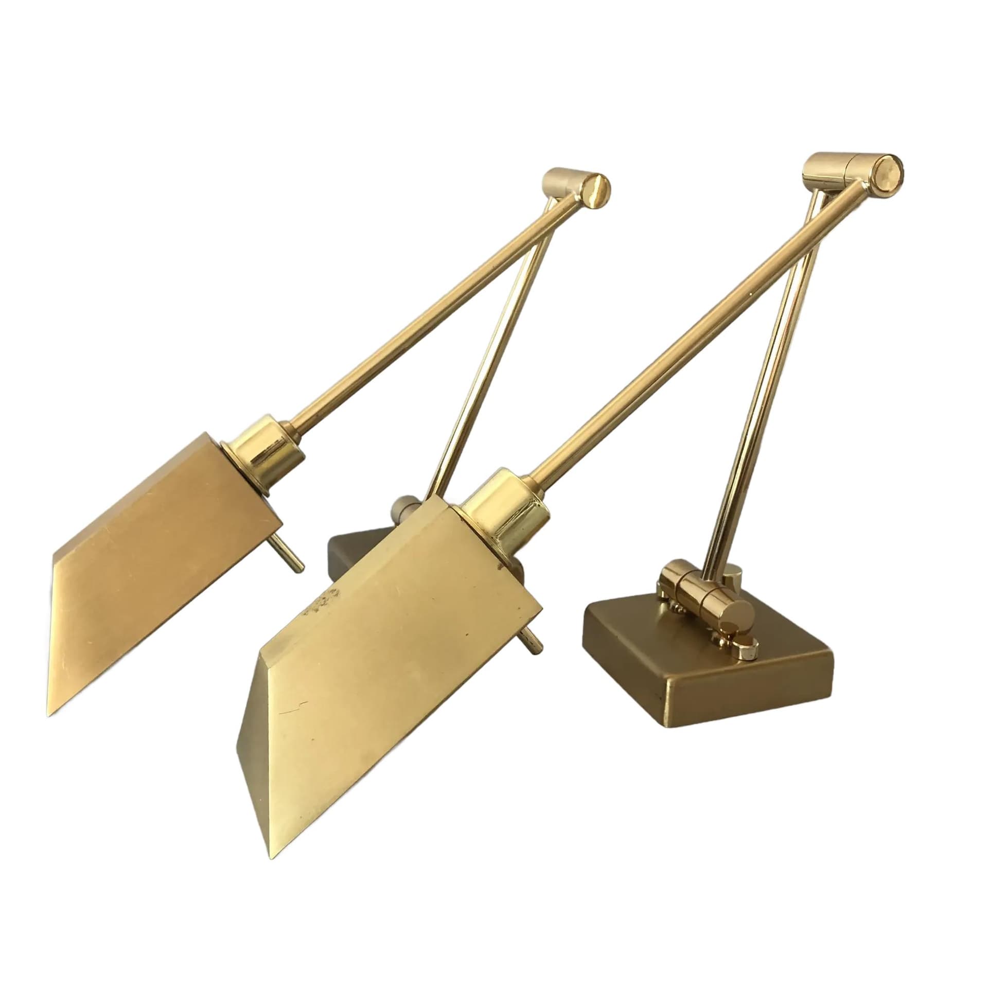 Mosiężna, modernistyczna para kinkietów, Holtkötter, Niemcy, lata 70.