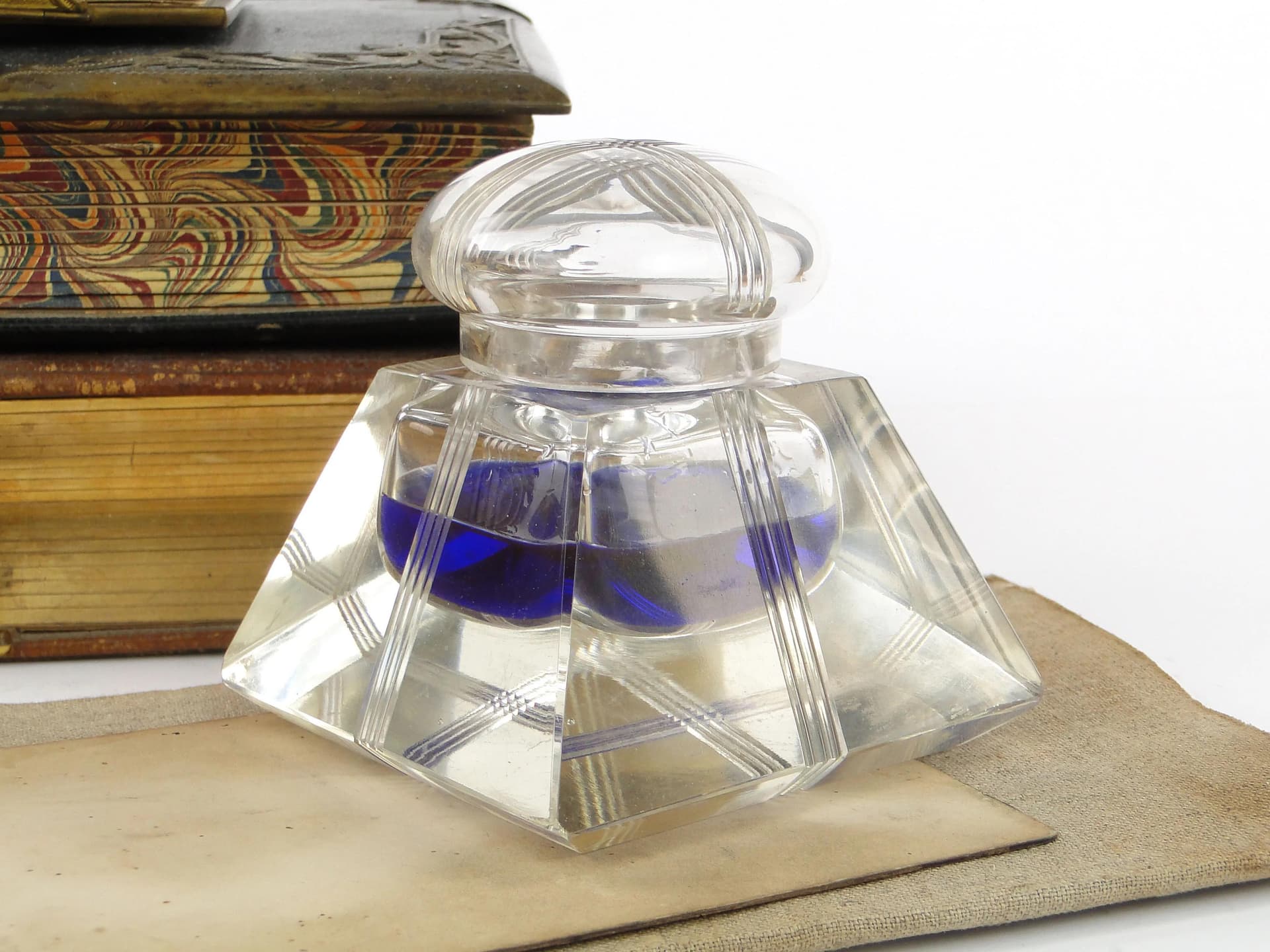 Kałamarz geometryczna secesja, kryształ transparentny, Polska, początek XX w. - 22912