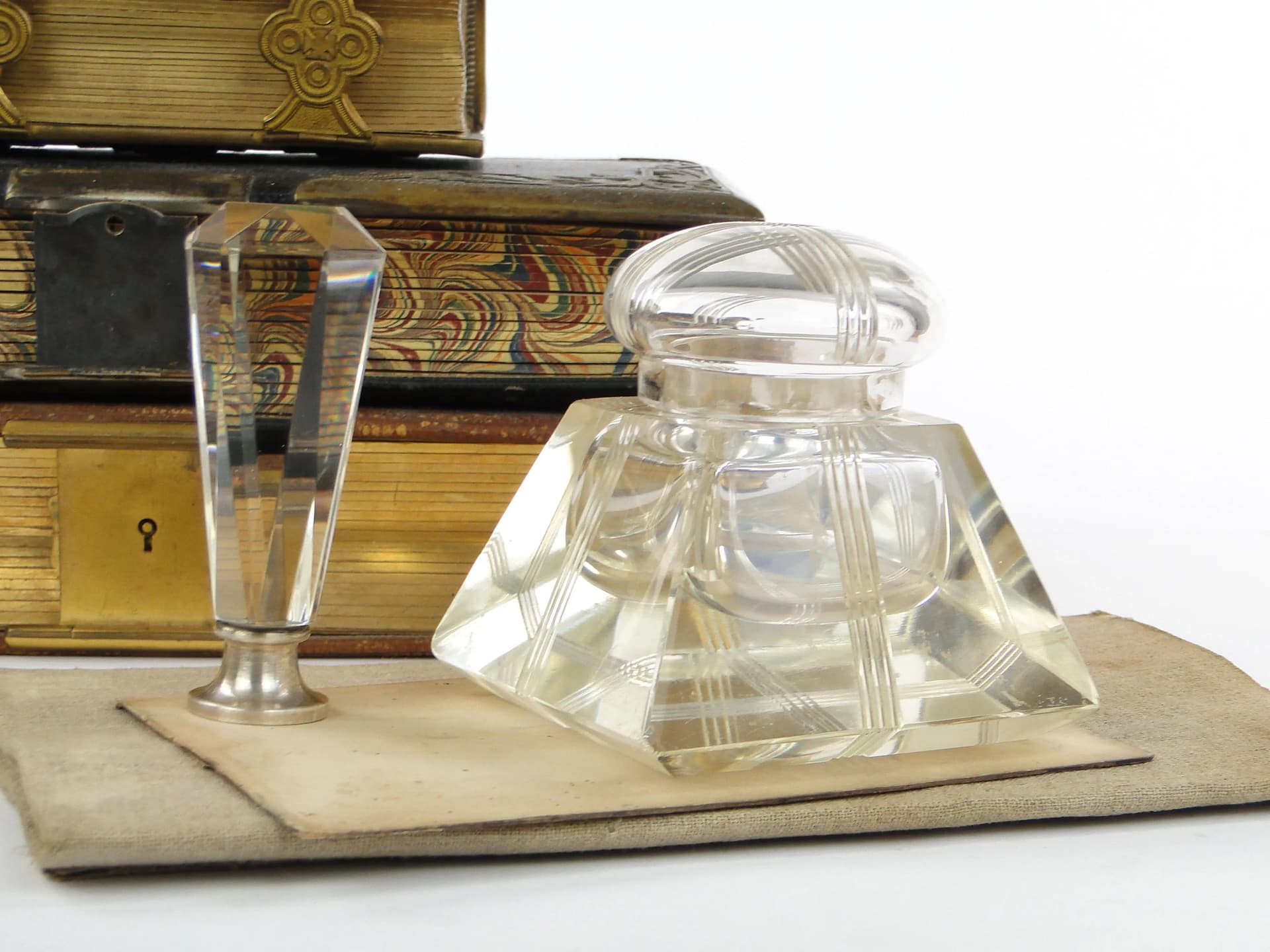 Kałamarz geometryczna secesja, kryształ transparentny, Polska, początek XX w. - 22907