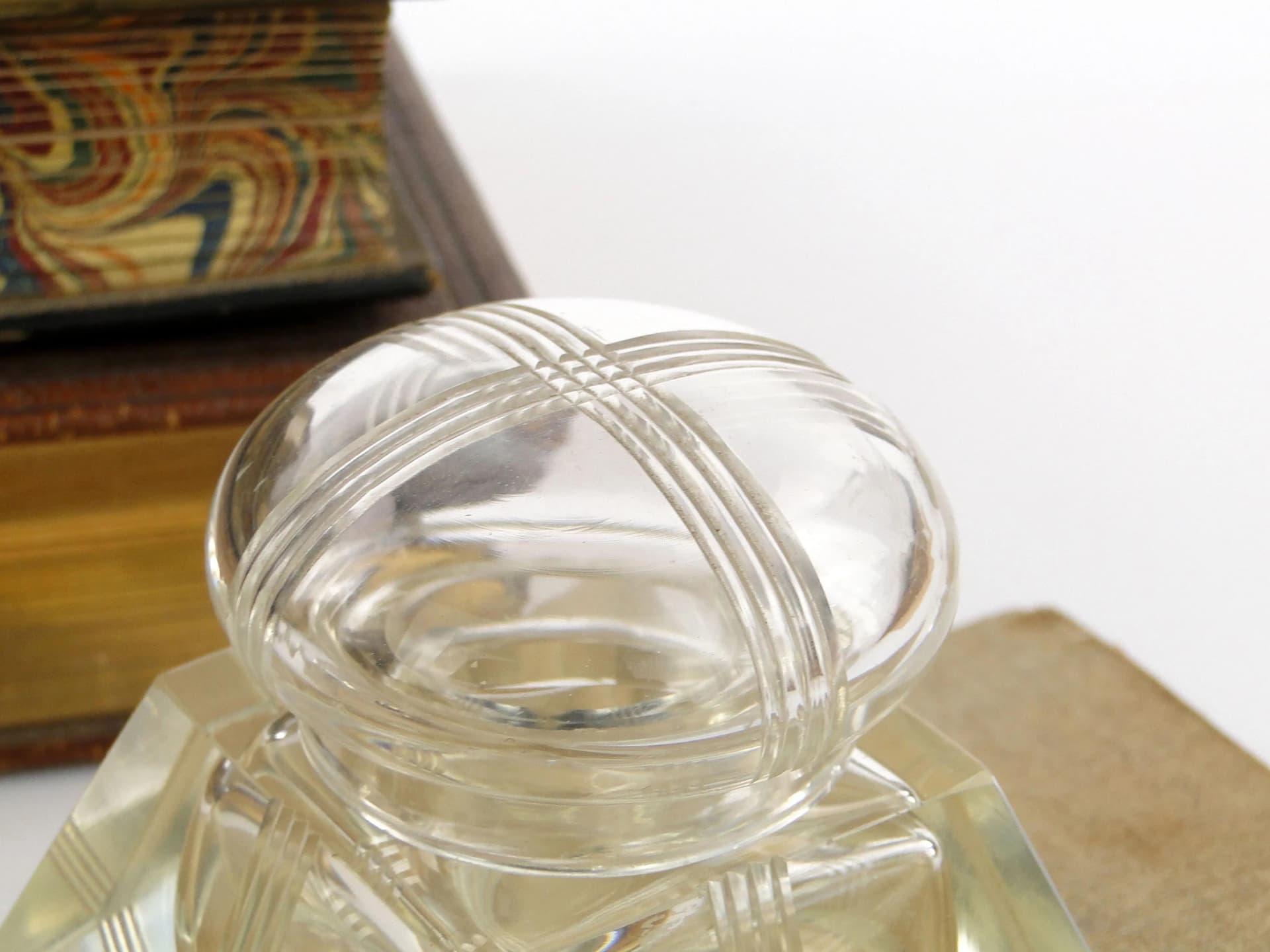 Kałamarz geometryczna secesja, kryształ transparentny, Polska, początek XX w. - 22909