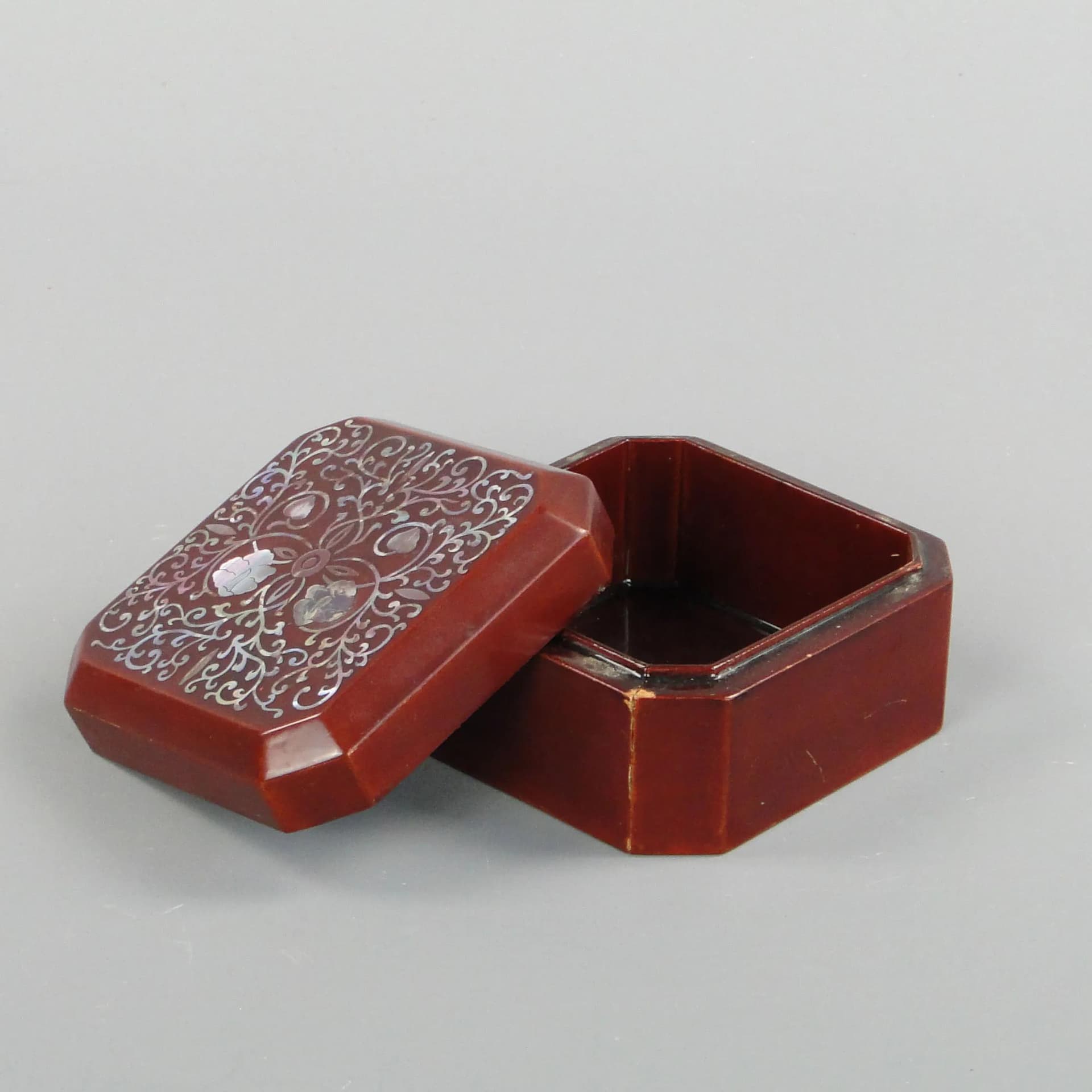 Oriental box, brown, wood lacquer mother-of-pearl, North Korea, 1980s. - 22855