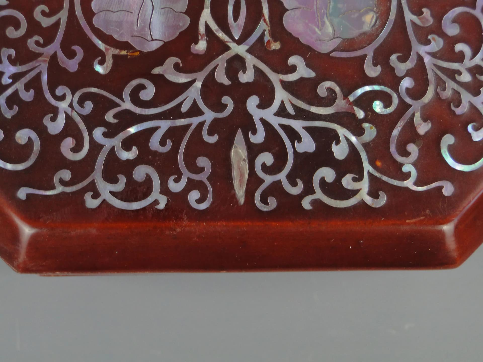 Oriental box, brown, wood lacquer mother-of-pearl, North Korea, 1980s. - 22853