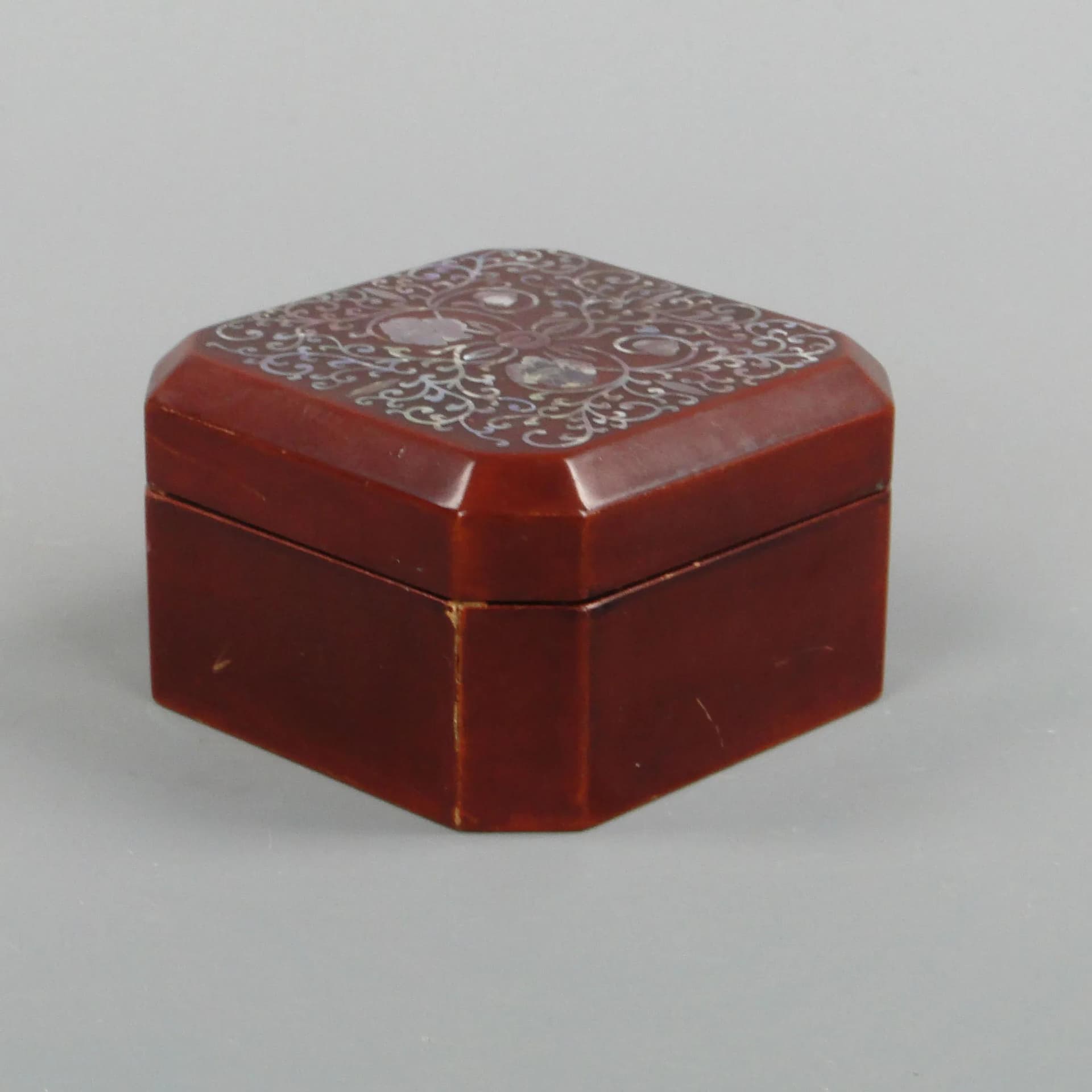 Oriental box, brown, wood lacquer mother-of-pearl, North Korea, 1980s. - 22854