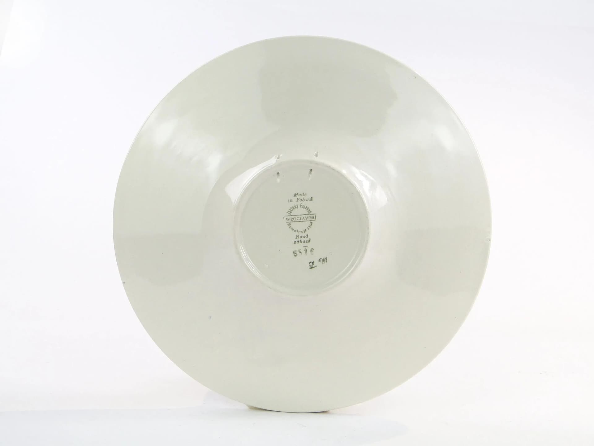 Szara fajansowa patera dekoracyjna kapelusz z wypukłą dekoracją kobaltową, proj. Instytut Wzornictwa Przemysłowego dla Włocławka, Polska, lata 50. - 23307