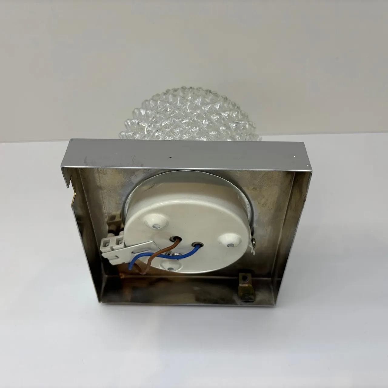 Wall lamp, transparent glass, chrome steel, Hillebrand, Germany, 1970s. - 23243