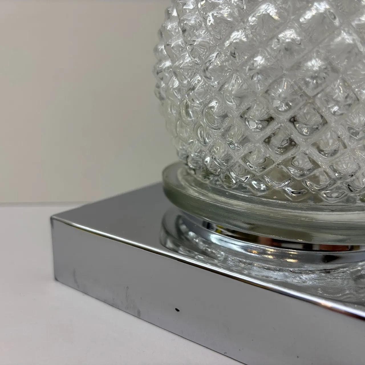 Wall lamp, transparent glass, chrome steel, Hillebrand, Germany, 1970s. - 23249