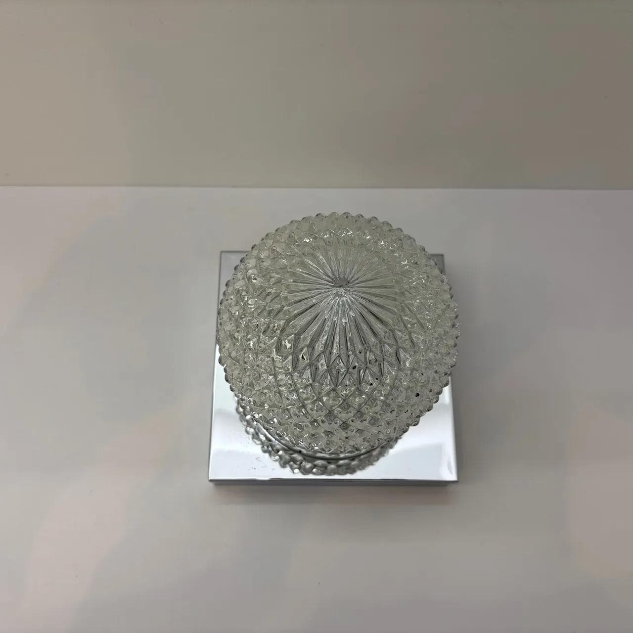 Wall lamp, transparent glass, chrome steel, Hillebrand, Germany, 1970s. - 23246