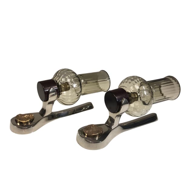 Pair of wall sconces Space Age, chrome, smoked glass, rosewood, Germany, 1970s. - DIMENSION