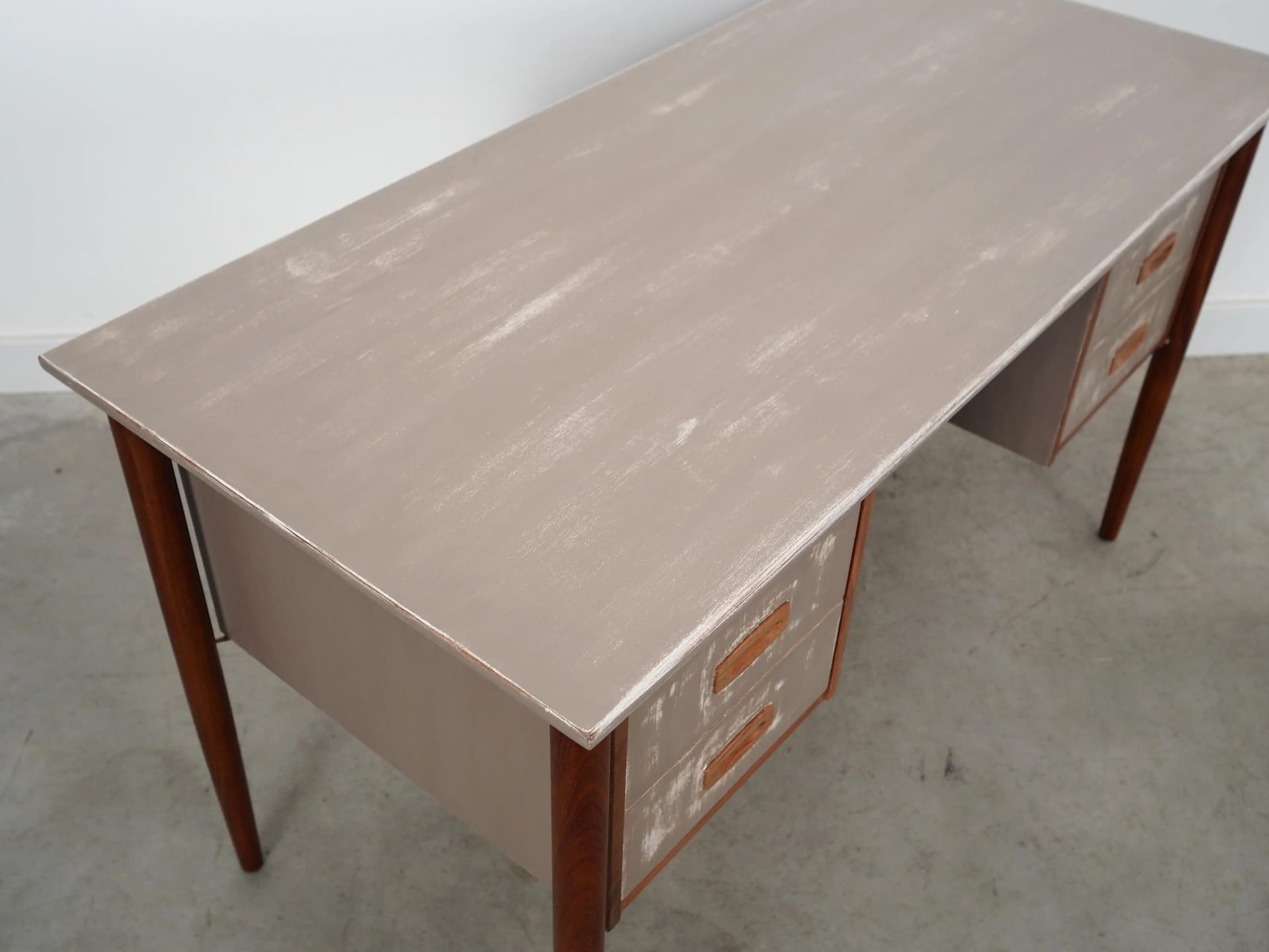 Desk, brown teak, grey fronts, Denmark, 1960s - 23416