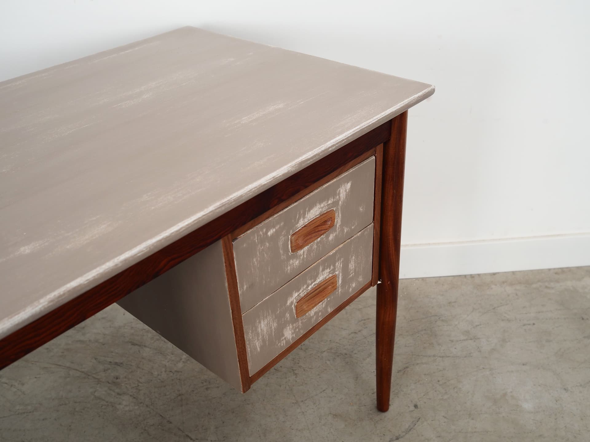 Desk, brown teak, grey fronts, Denmark, 1960s - 77938