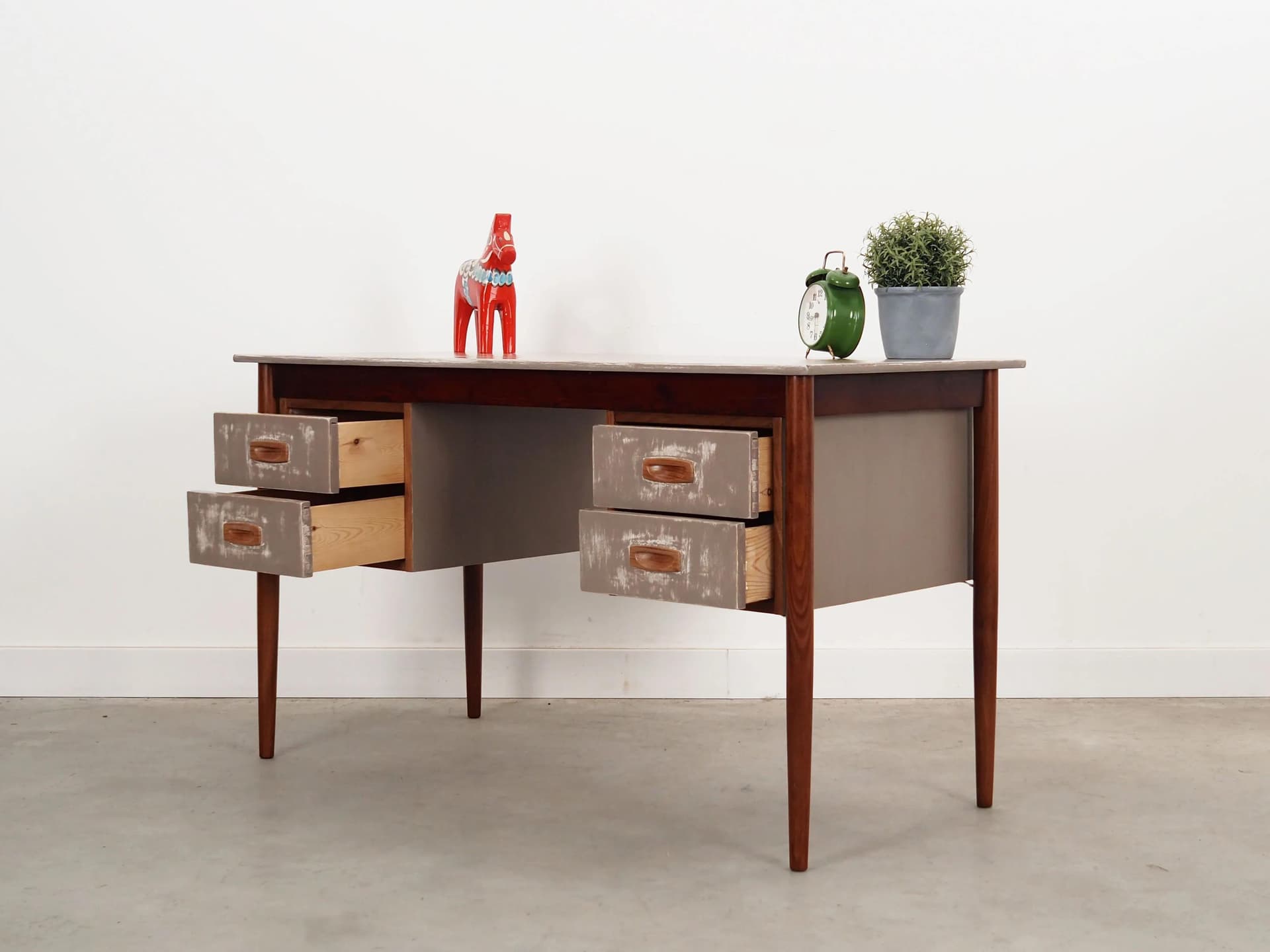 Desk, brown teak, grey fronts, Denmark, 1960s - 23411
