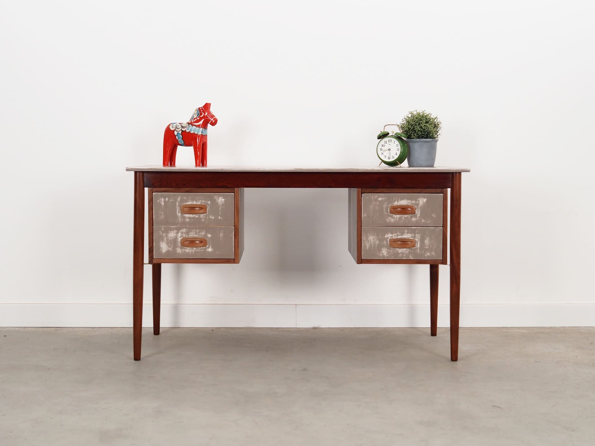 Desk, brown teak, grey fronts, Denmark, 1960s - 77937