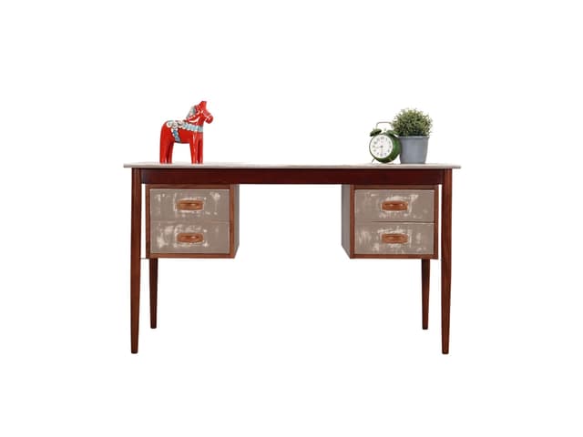 Desk, brown teak, grey fronts, Denmark, 1960s - DIMENSION