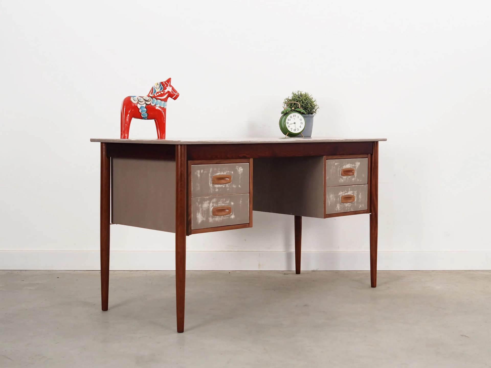 Desk, brown teak, grey fronts, Denmark, 1960s - 23409