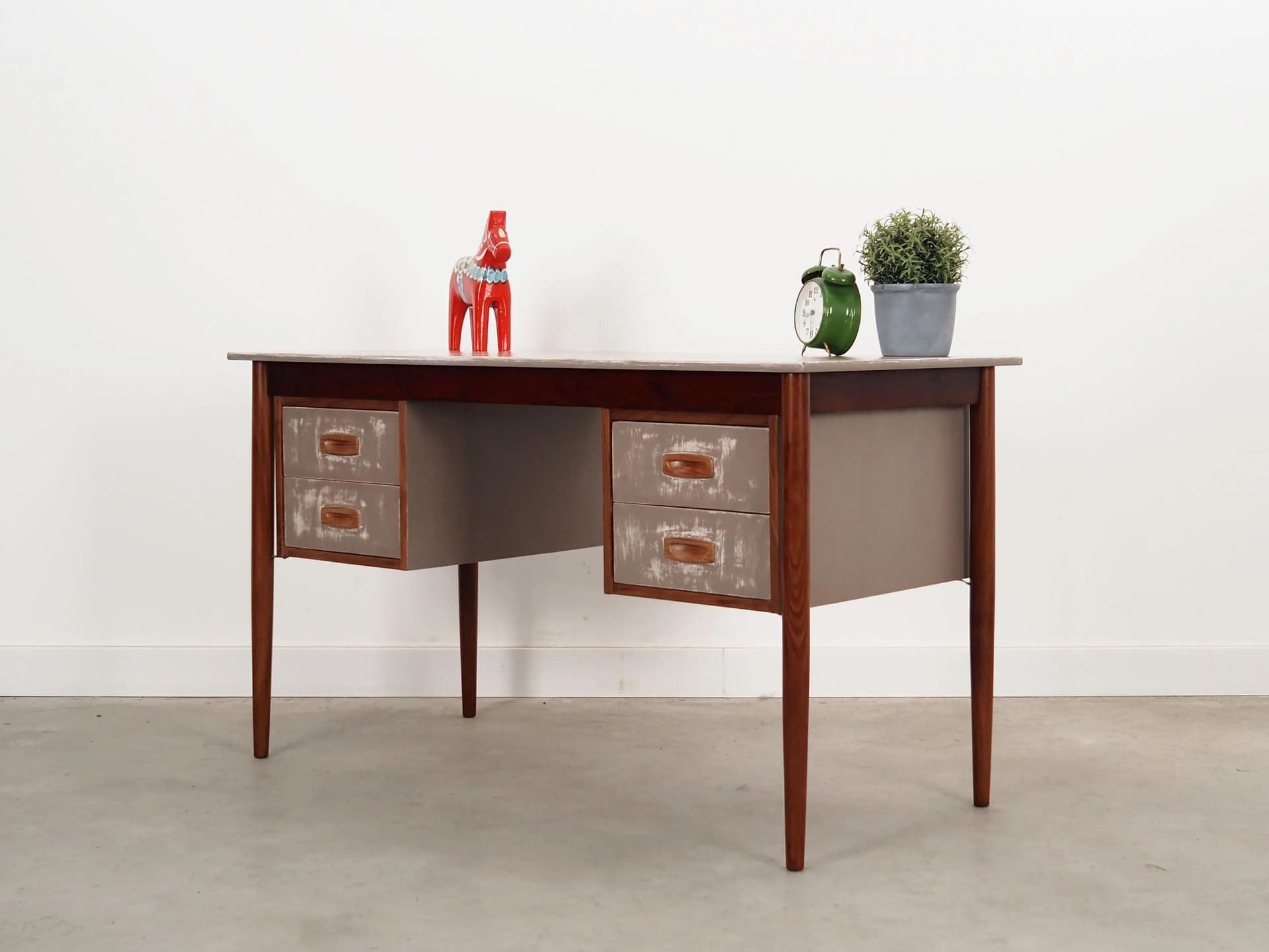 Desk, brown teak, grey fronts, Denmark, 1960s - 23408