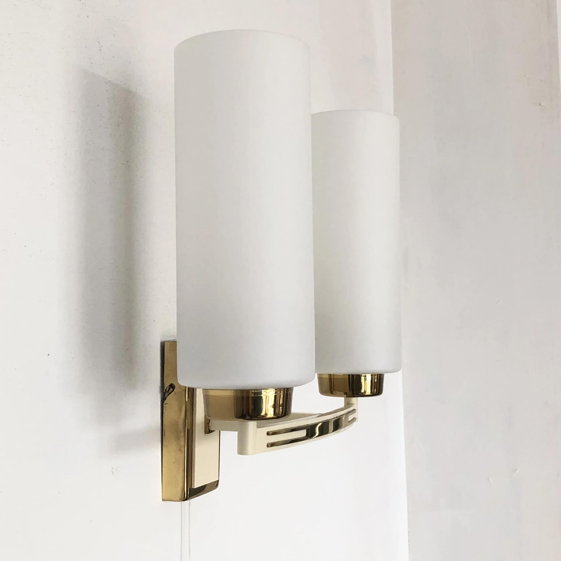 Wall sconce, gilt brass, opal glass, France, 1970s - 23233