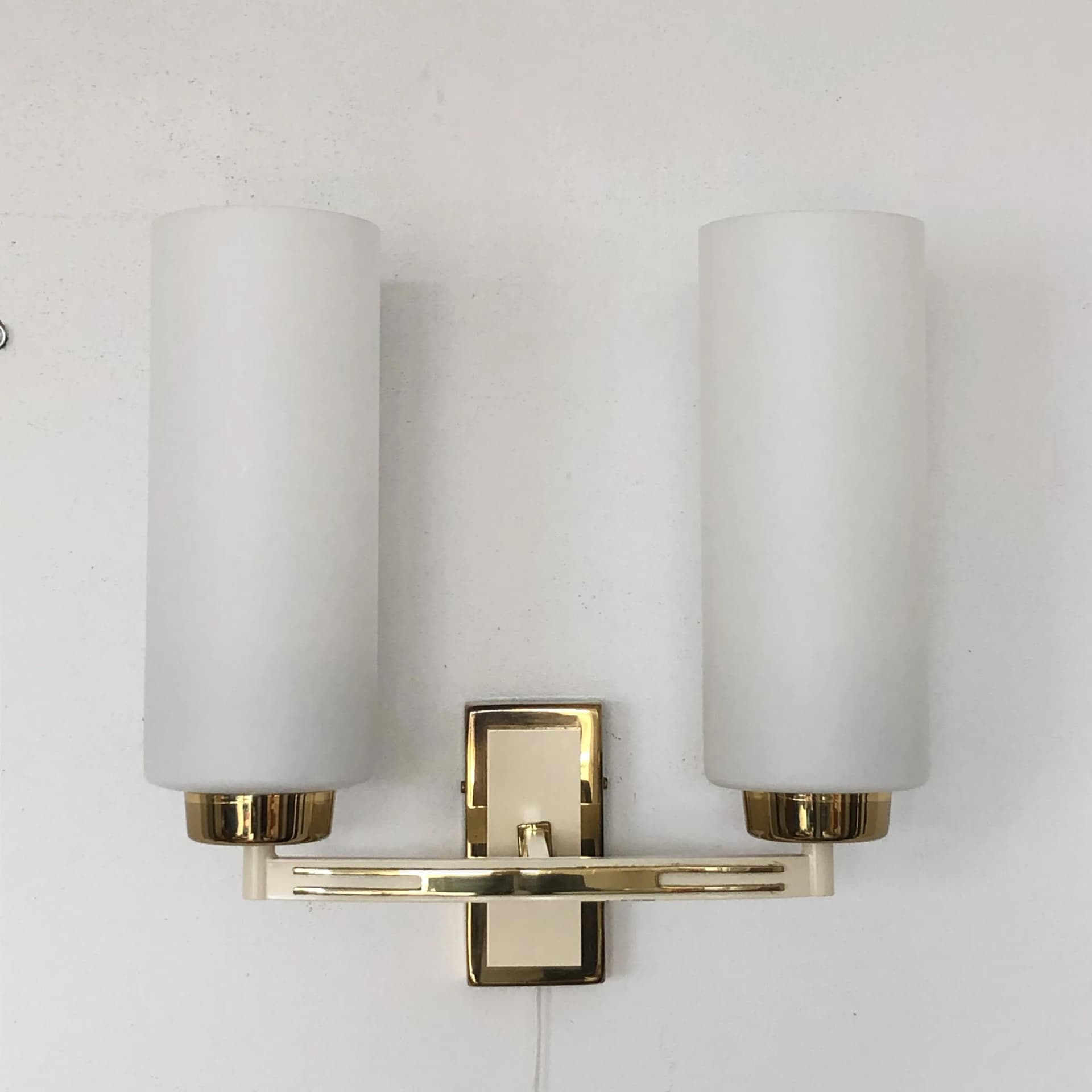 Wall sconce, gilt brass, opal glass, France, 1970s - 23230