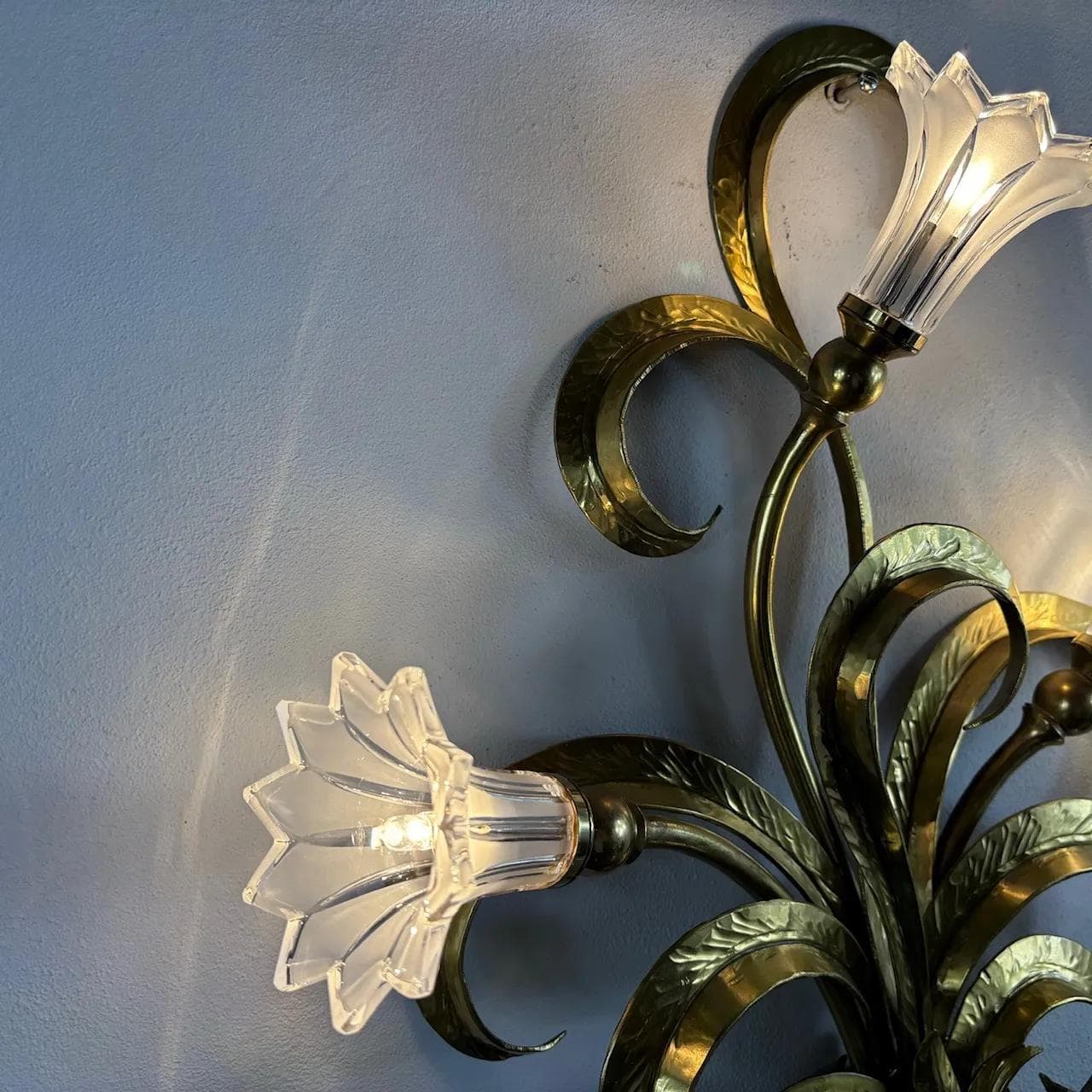 Floral wall sconce, golden, brass crystal, Christoph Palme, Germany, 1970s. - 23220