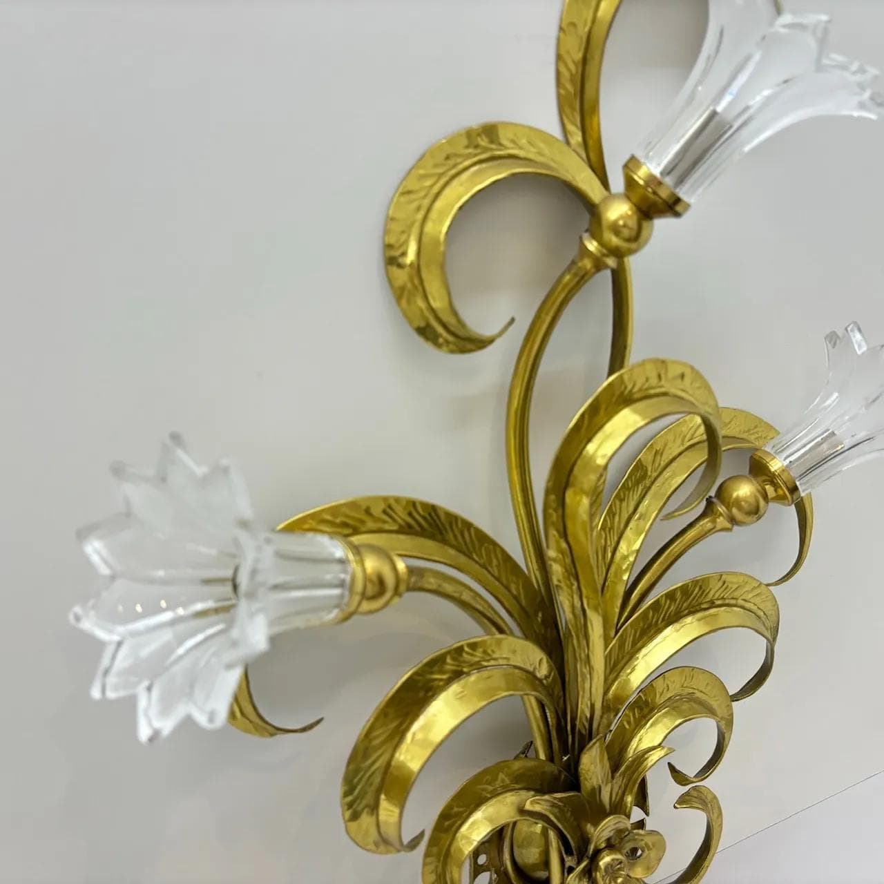 Floral wall sconce, golden, brass crystal, Christoph Palme, Germany, 1970s. - 23226