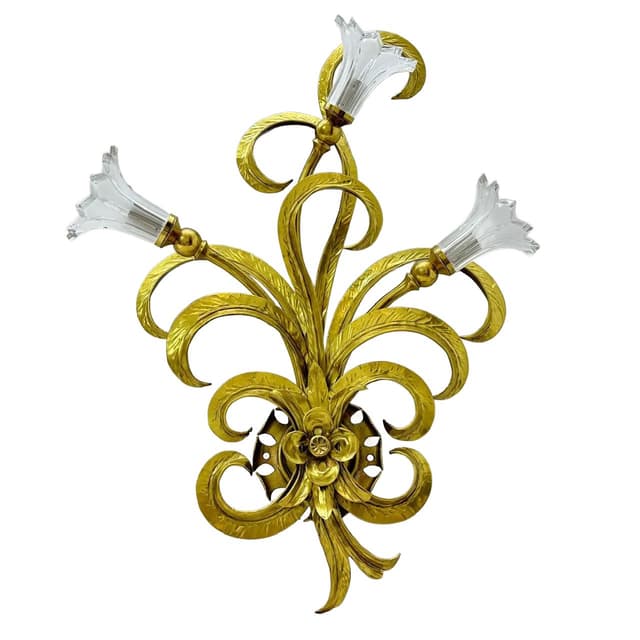 Floral wall sconce, golden, brass crystal, Christoph Palme, Germany, 1970s. - DIMENSION