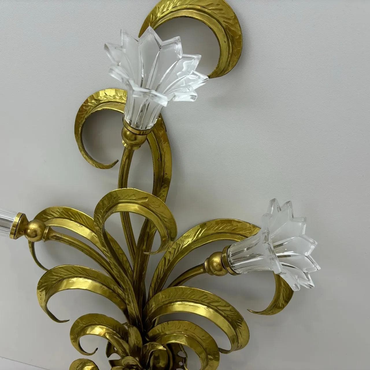 Floral wall sconce, golden, brass crystal, Christoph Palme, Germany, 1970s. - 23225