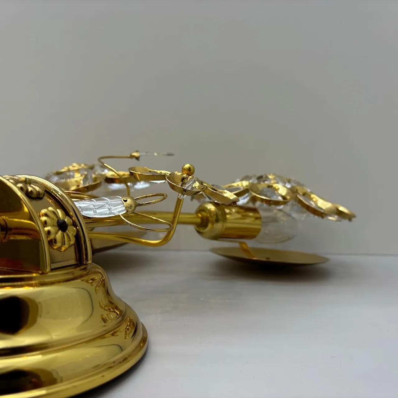 Kinkiet floralny, Palwa, kryształ złocony mosiądz, Niemcy, lata 70. - 23216