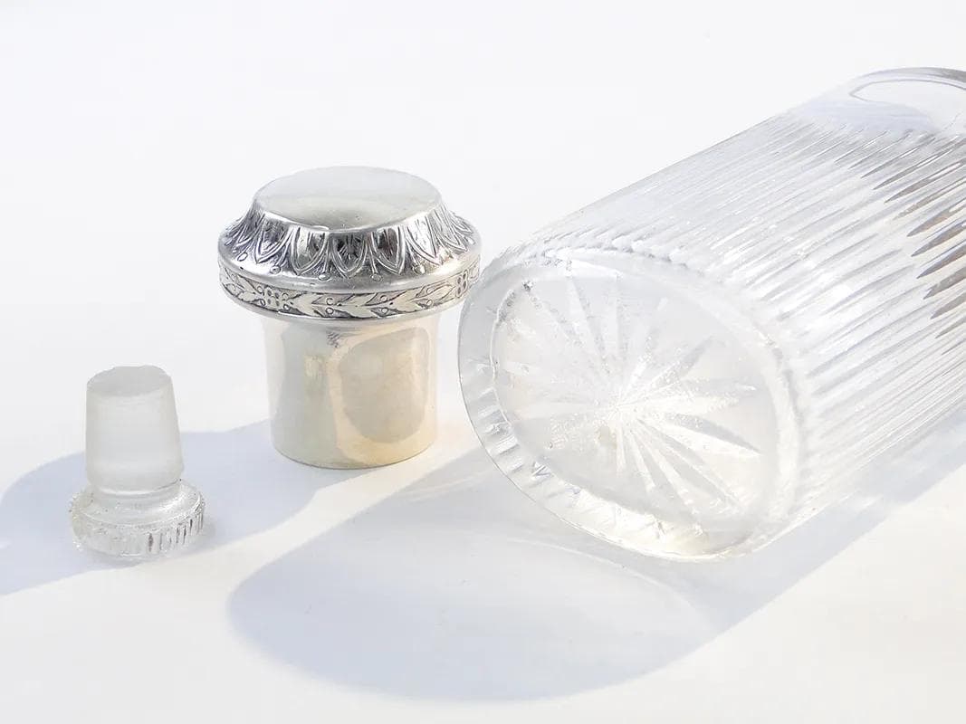 Flakon na perfumy, szkło kryształowe transparent, srebro, Francja, początek XX w. - 23283