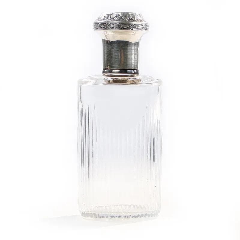 Flakon na perfumy, szkło kryształowe transparent, srebro, Francja, początek XX w. - 23278