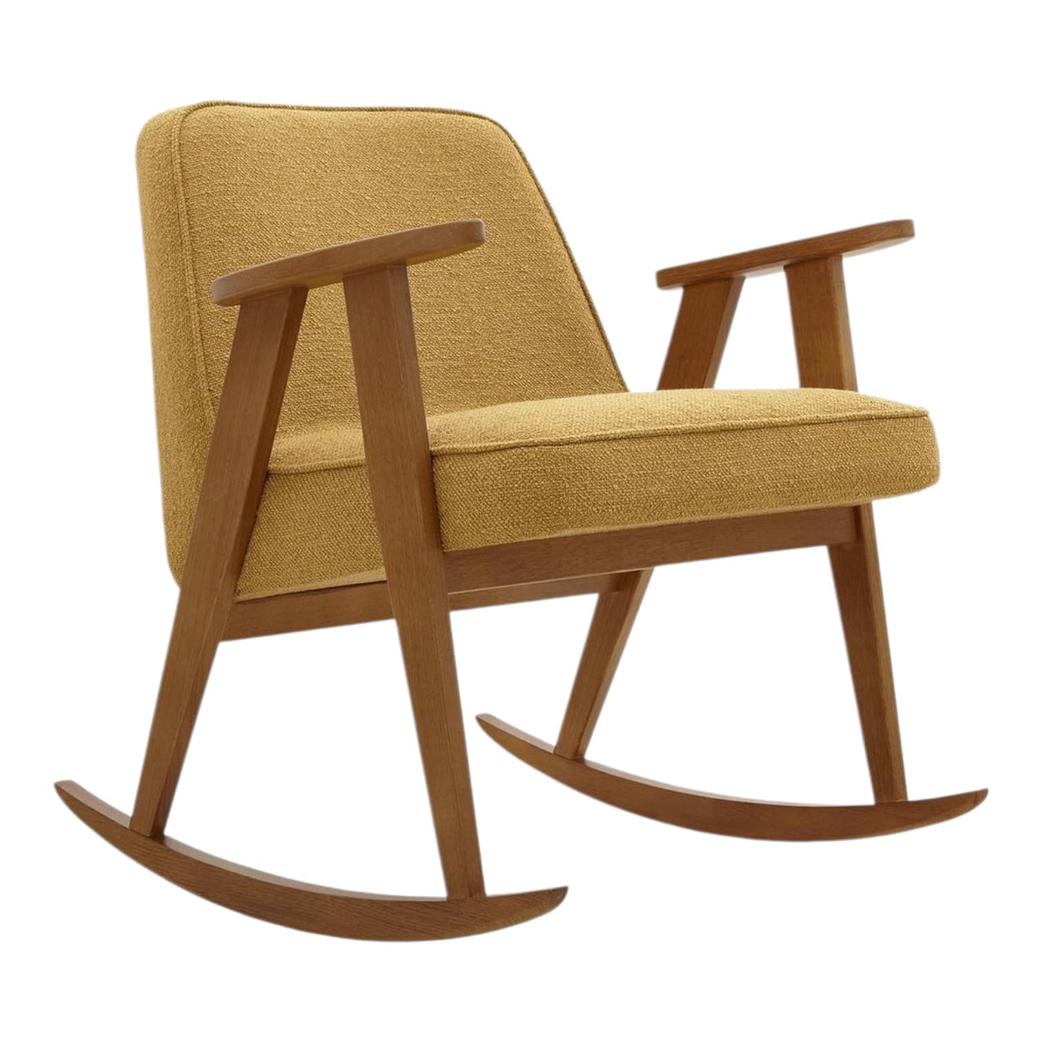 Fotel bujany 366 Boucle Mustard, dąb 03 Dark, proj. J. Chierowski, 366 Concept