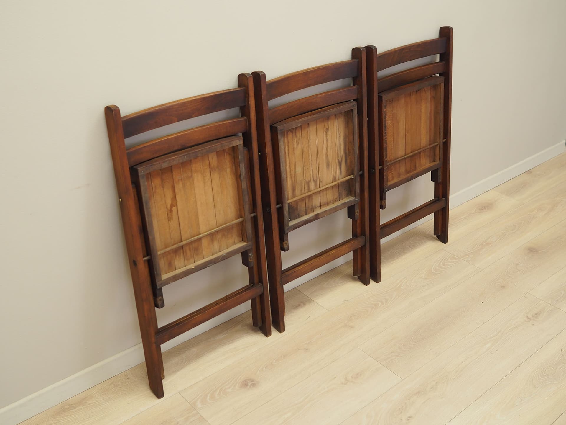 Set of Three Folding Chairs, Scandinavian Design, brown pine, Denmark, 1990s - 66461