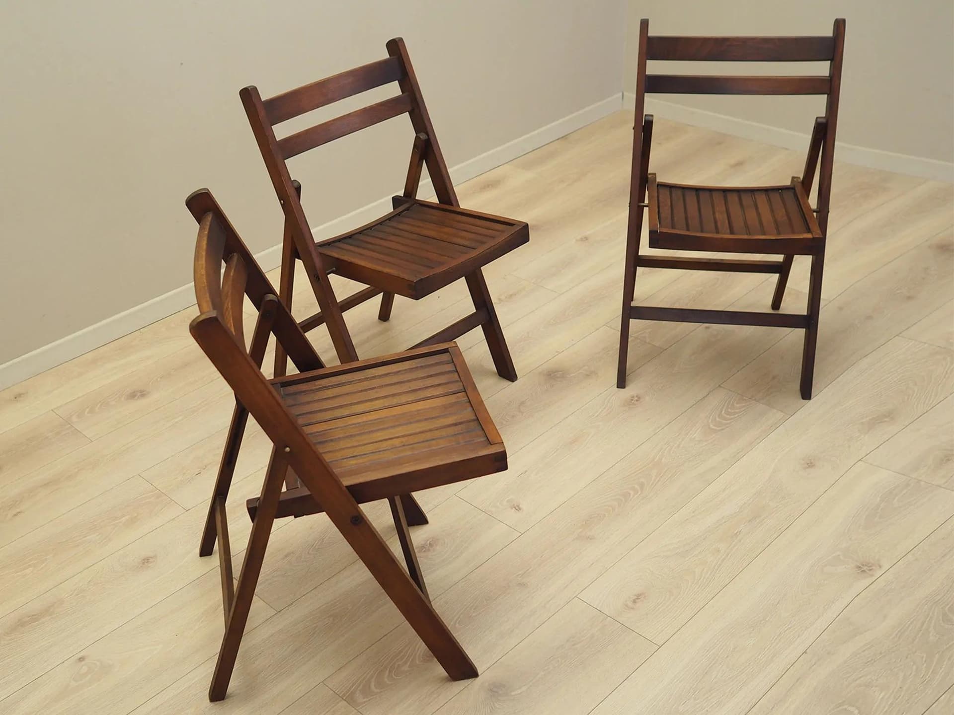 Set of Three Folding Chairs, Scandinavian Design, brown pine, Denmark, 1990s - 23343