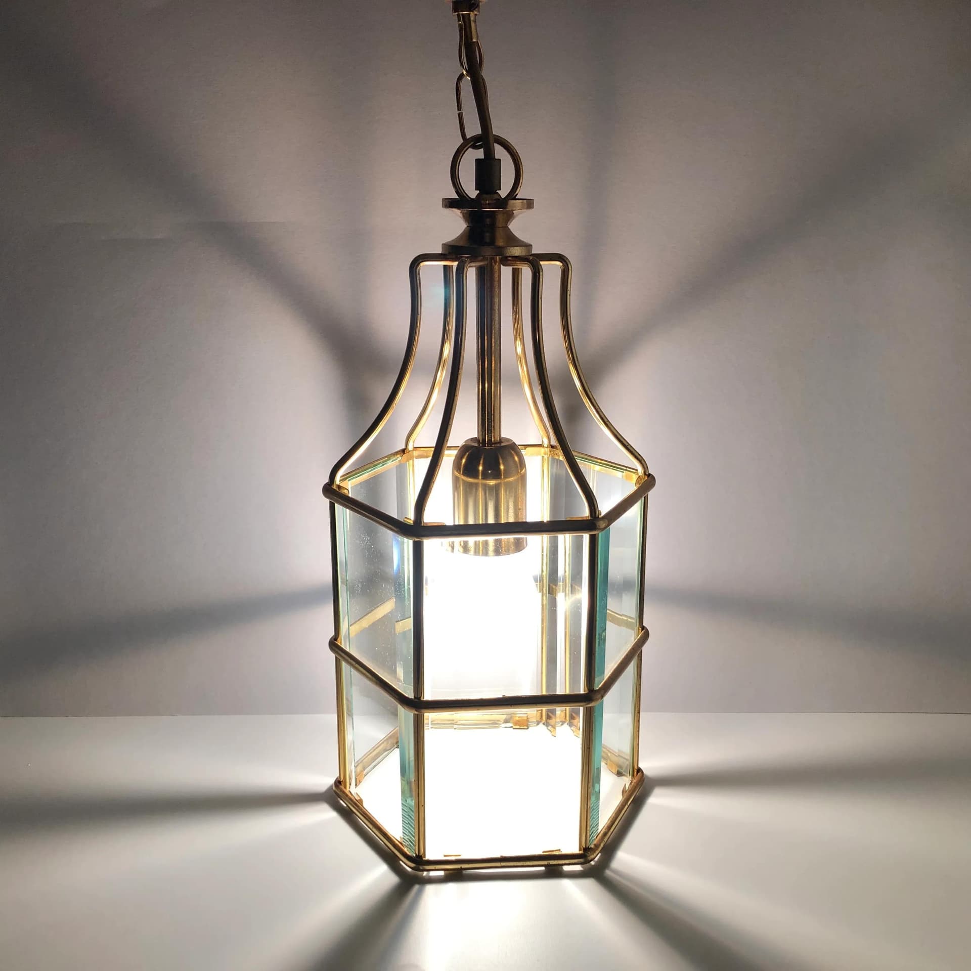 Pendant lamp, gilt steel, glass, Germany, 1970s - 23541