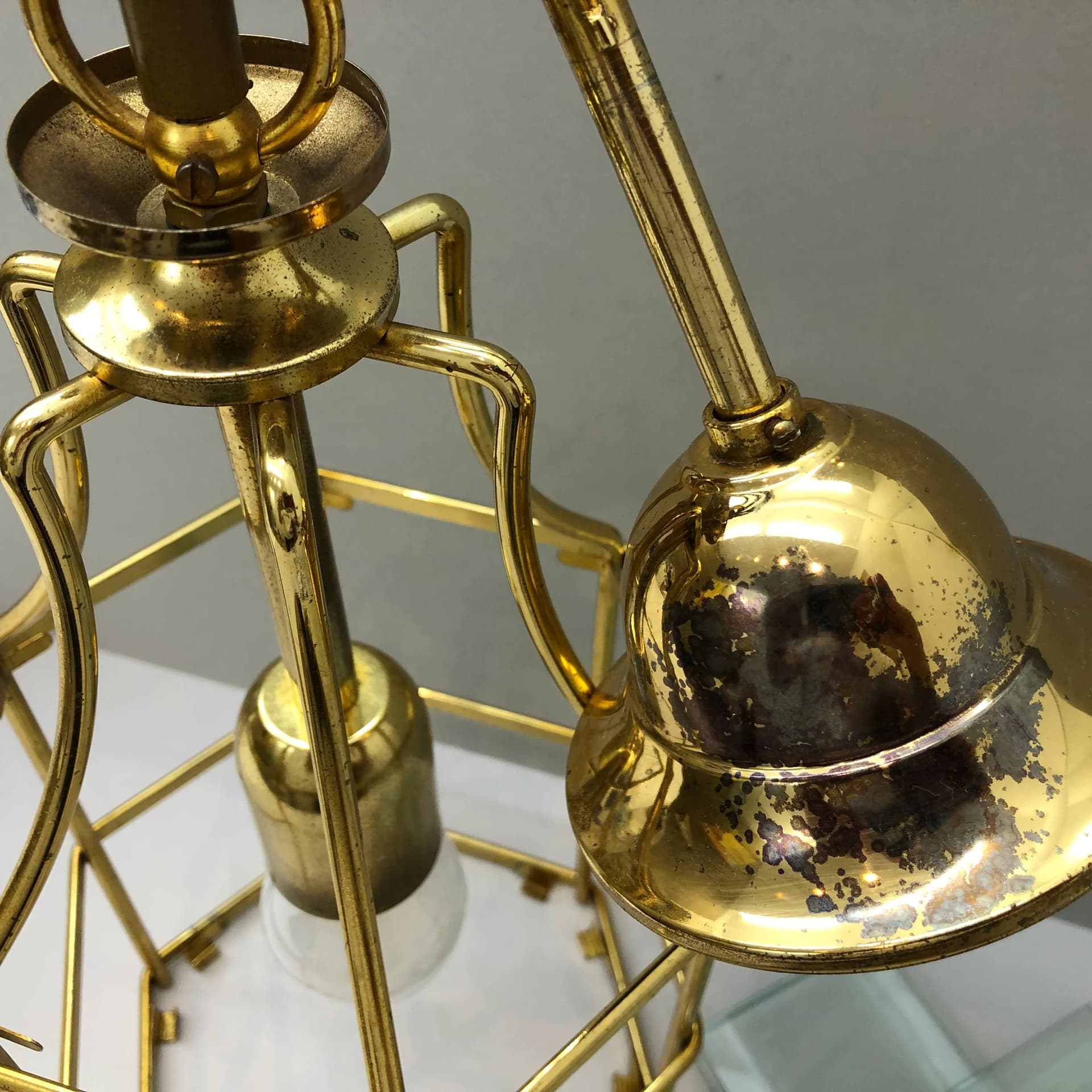 Pendant lamp, gilt steel, glass, Germany, 1970s - 23548