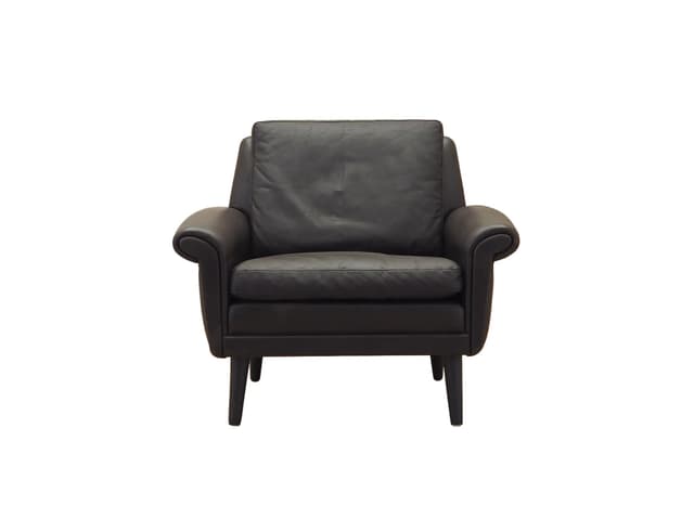 Armchair, brown leather, by A. Christiansen, Denmark, 1960s. - DIMENSION