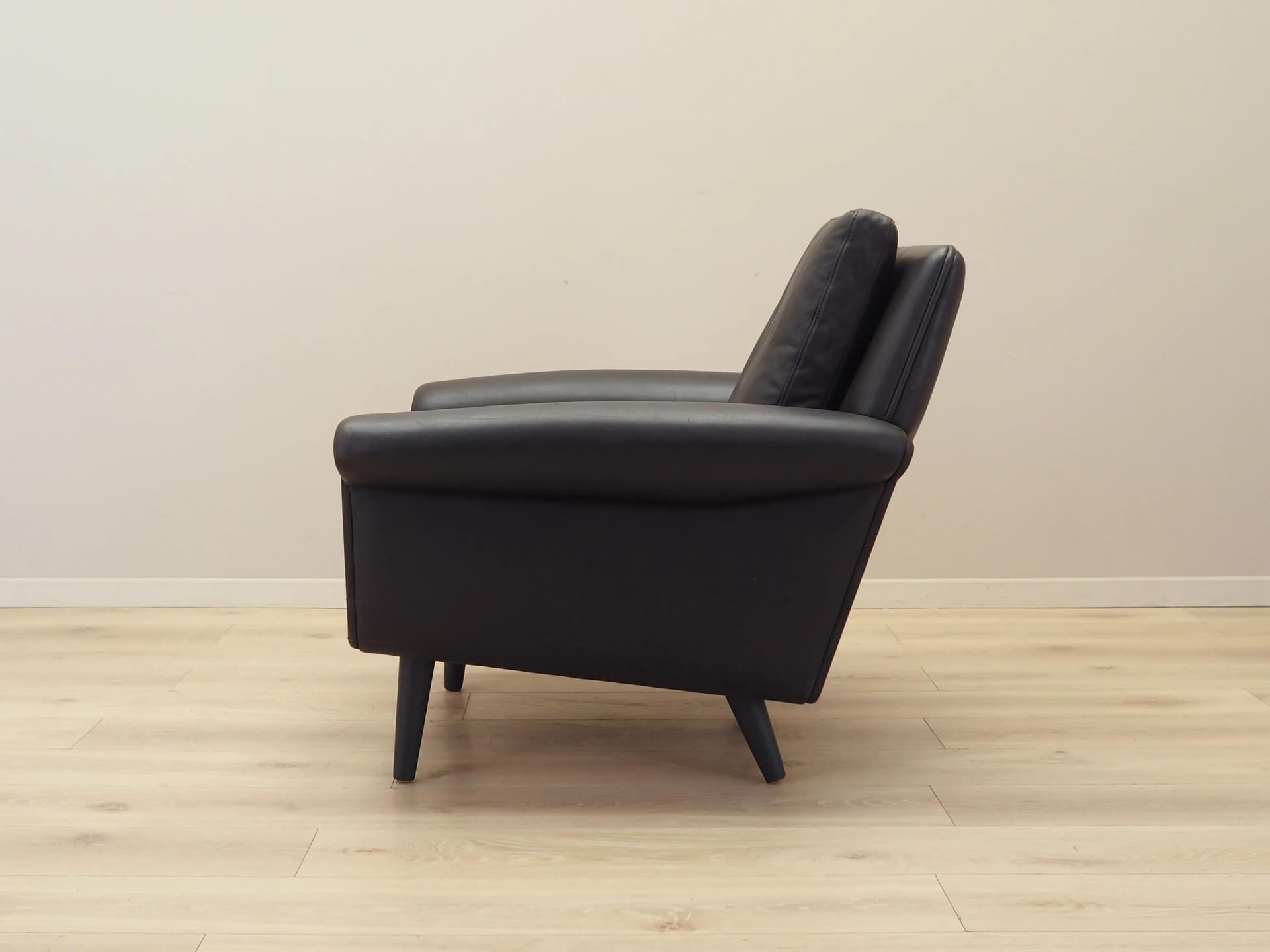 Armchair, brown leather, by A. Christiansen, Denmark, 1960s. - 23768