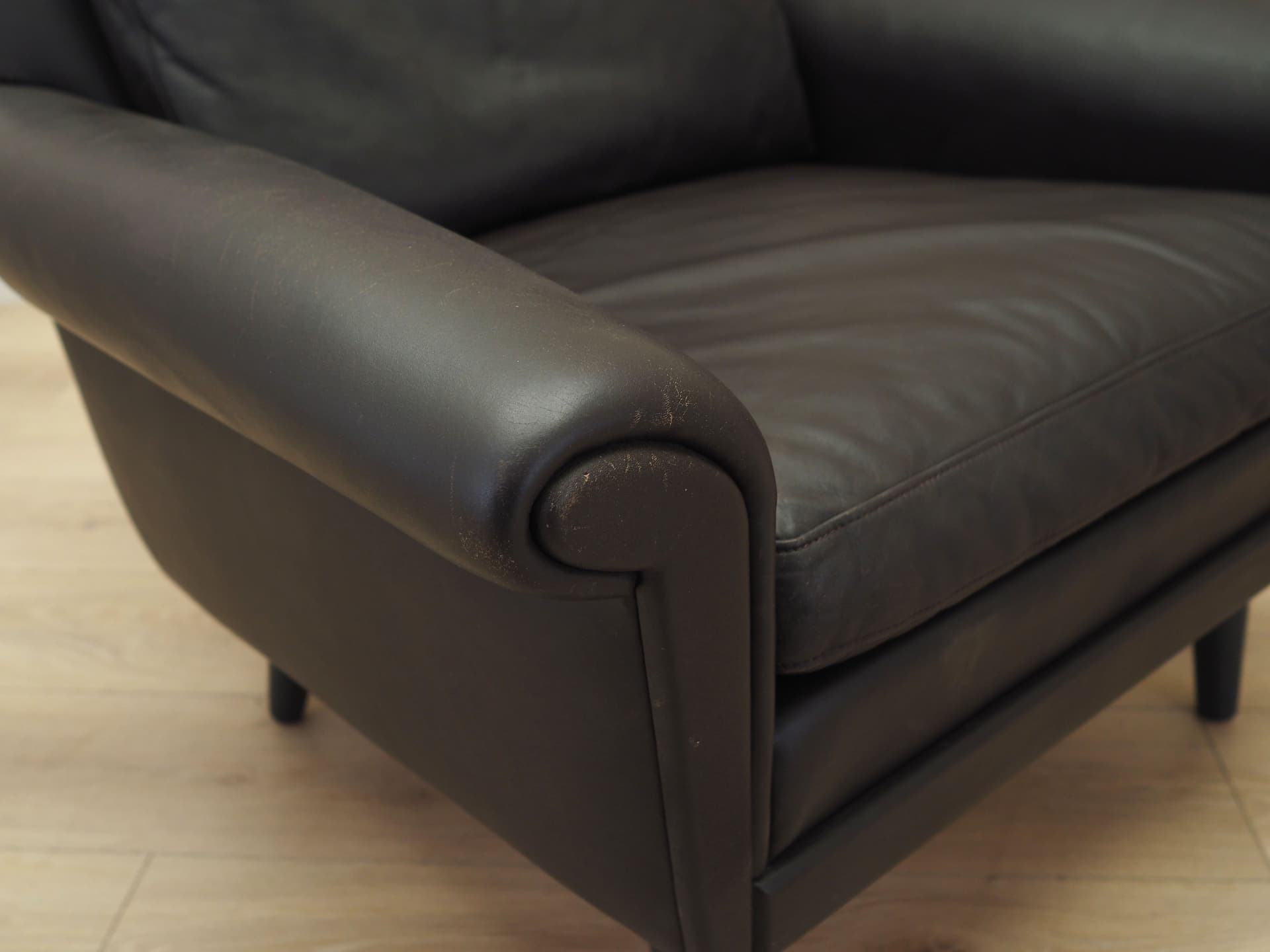 Armchair, brown leather, by A. Christiansen, Denmark, 1960s. - 66447