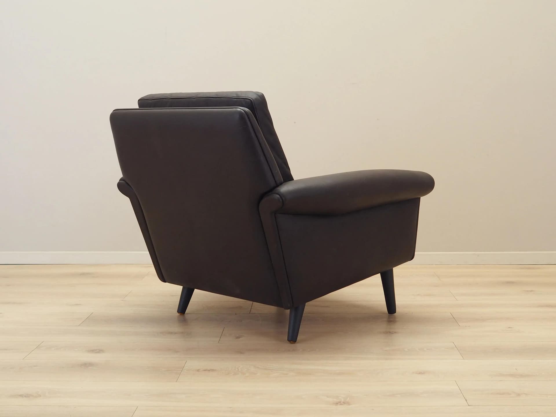 Armchair, brown leather, by A. Christiansen, Denmark, 1960s. - 23771