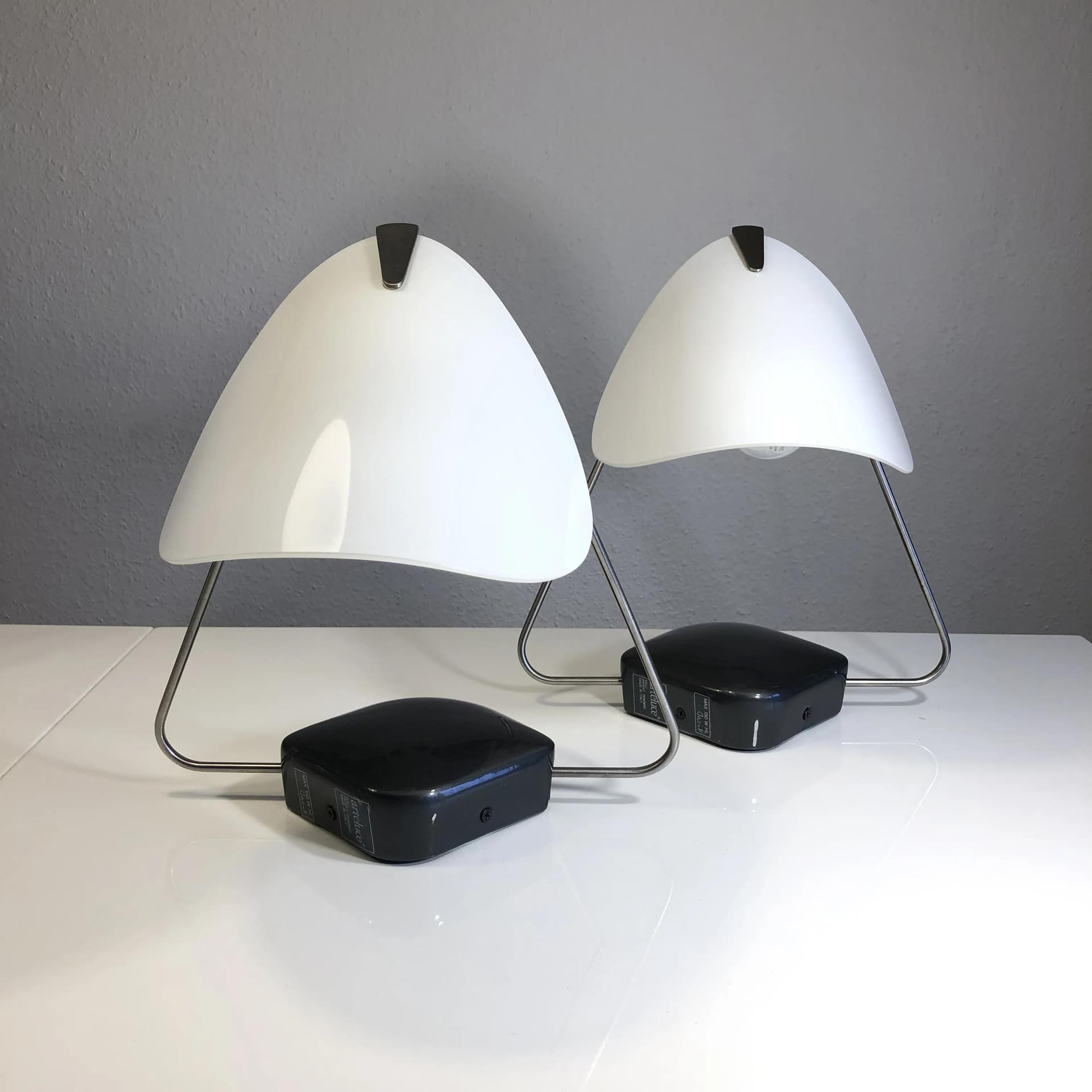 Pair of sconces Arteluce, black metal, opaline glass, by P. Rizzatto, Italy, 1970s. - 23527