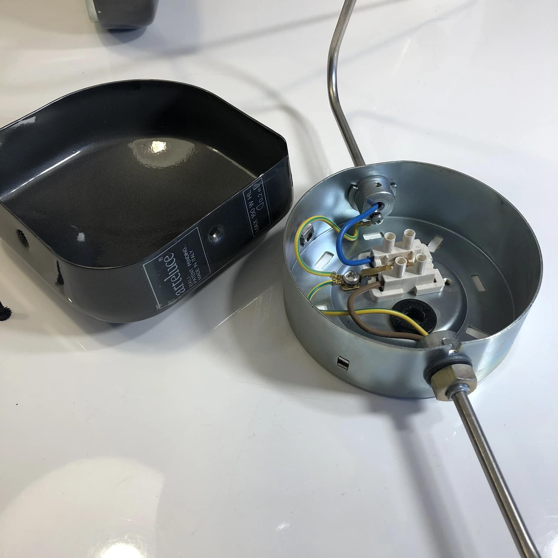 Pair of sconces Arteluce, black metal, opaline glass, by P. Rizzatto, Italy, 1970s. - 23525