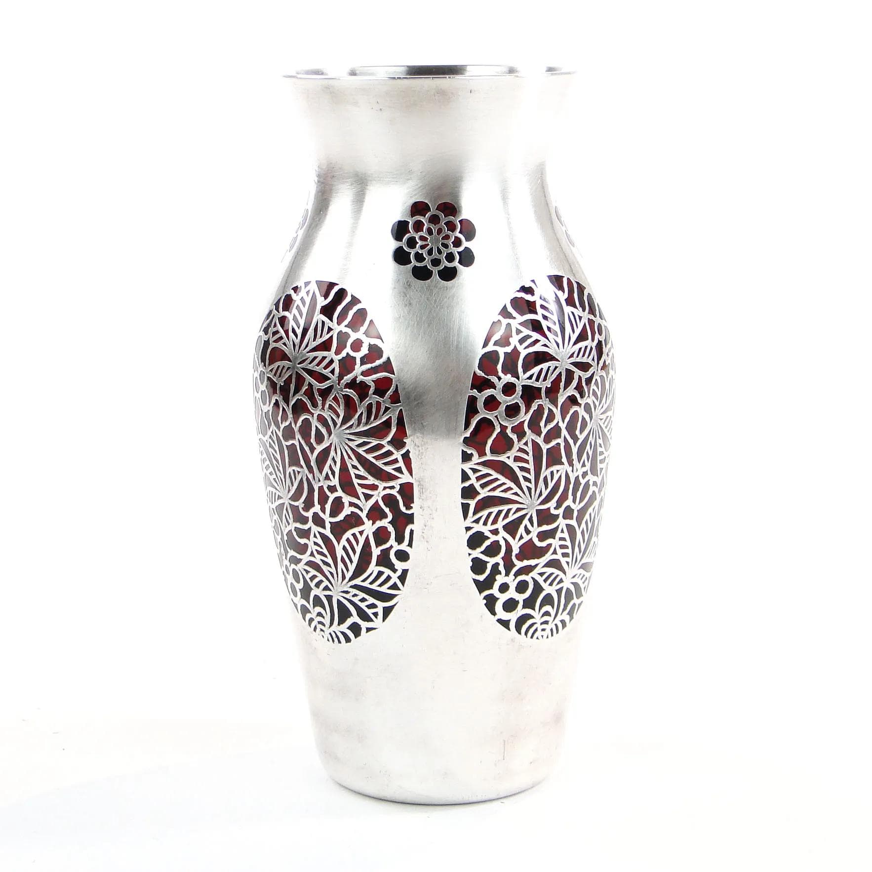 Wazon Art déco, szkło rubinowe, srebro, Polska, lata 20. - 23588