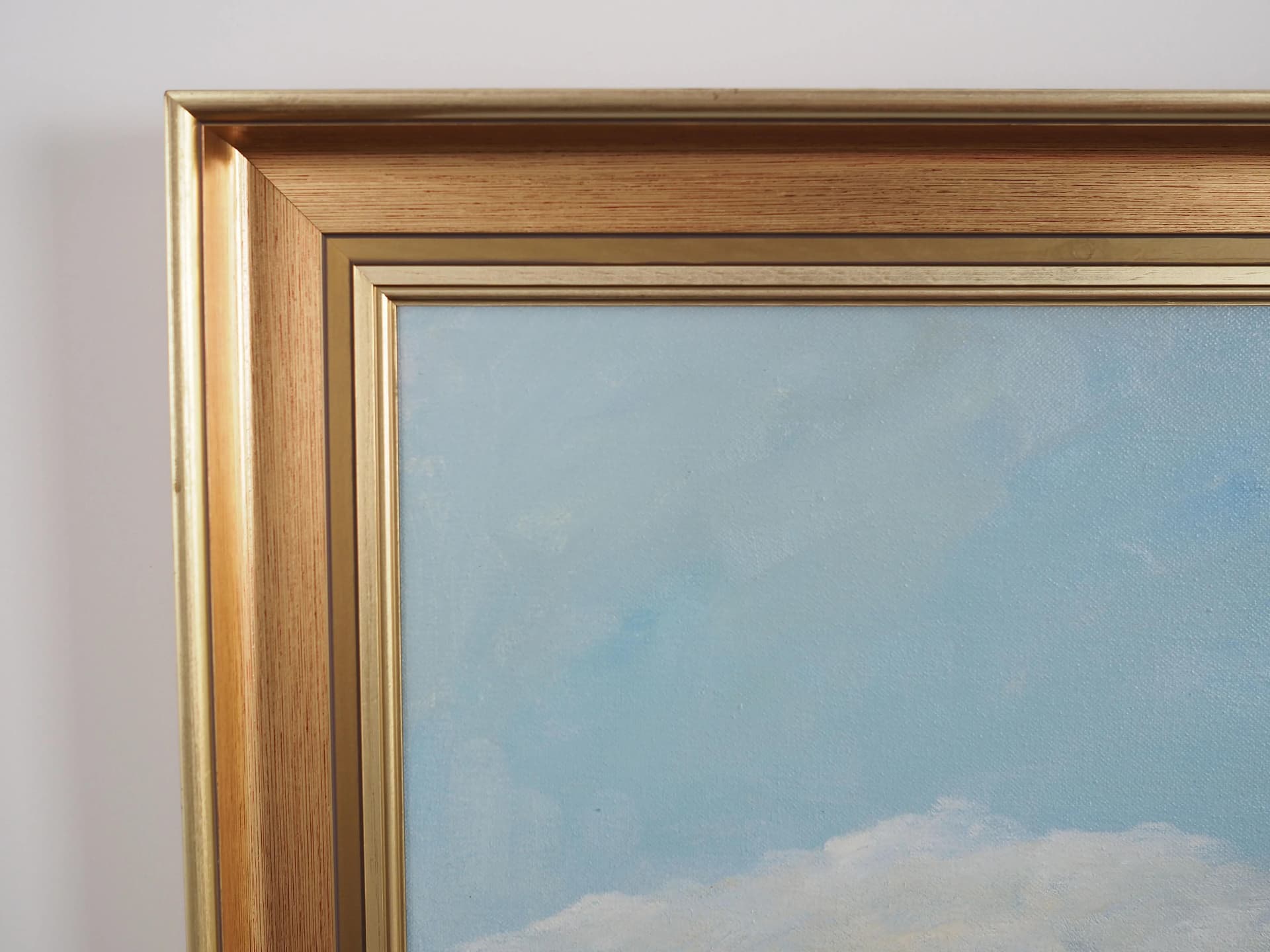 Painting Road to the Lake, grey, oil on canvas, wood frame, by K. Hermansen, Denmark, 1980s. - 23742