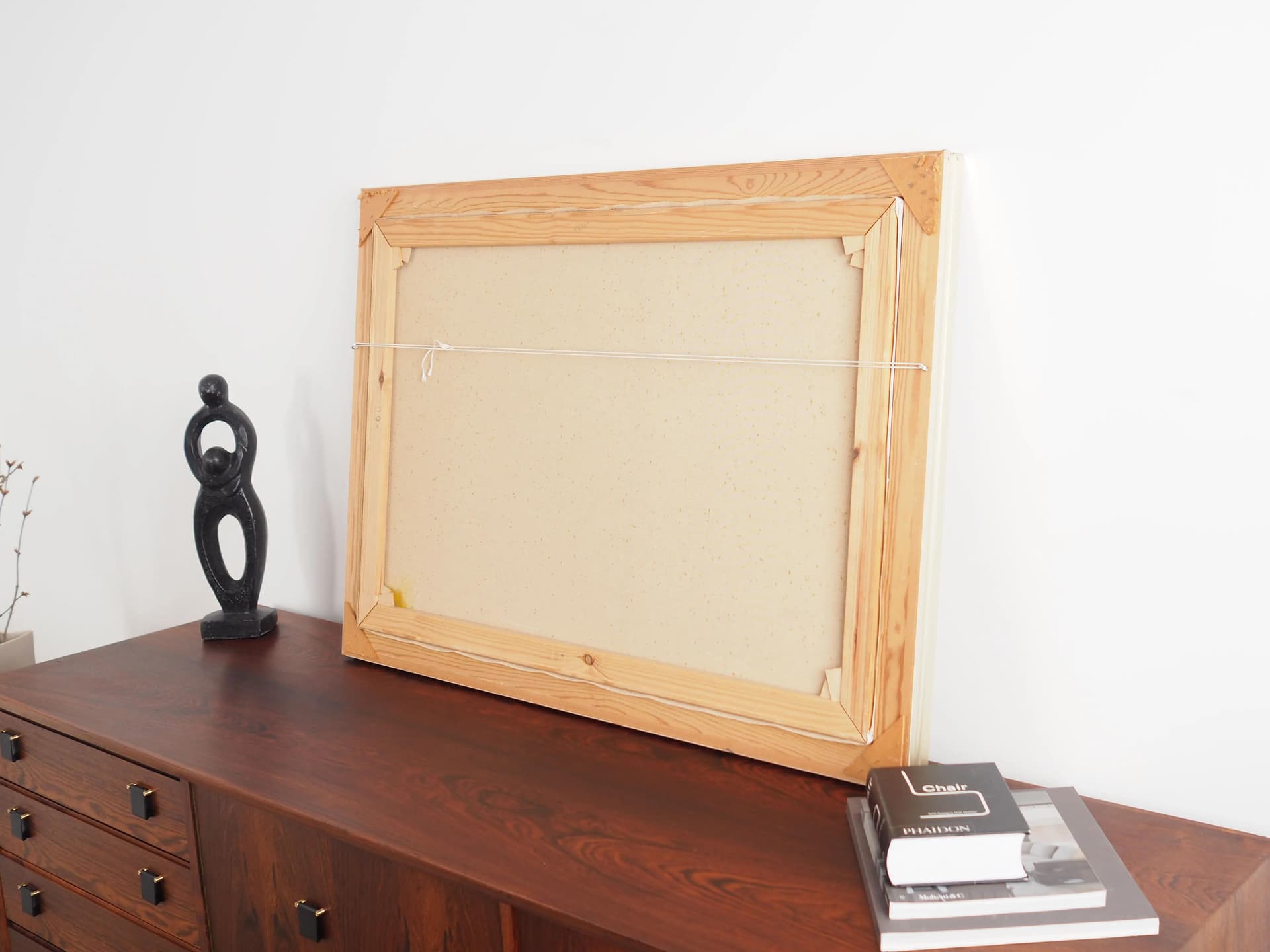 Painting Road to the Lake, grey, oil on canvas, wood frame, by K. Hermansen, Denmark, 1980s. - 23737