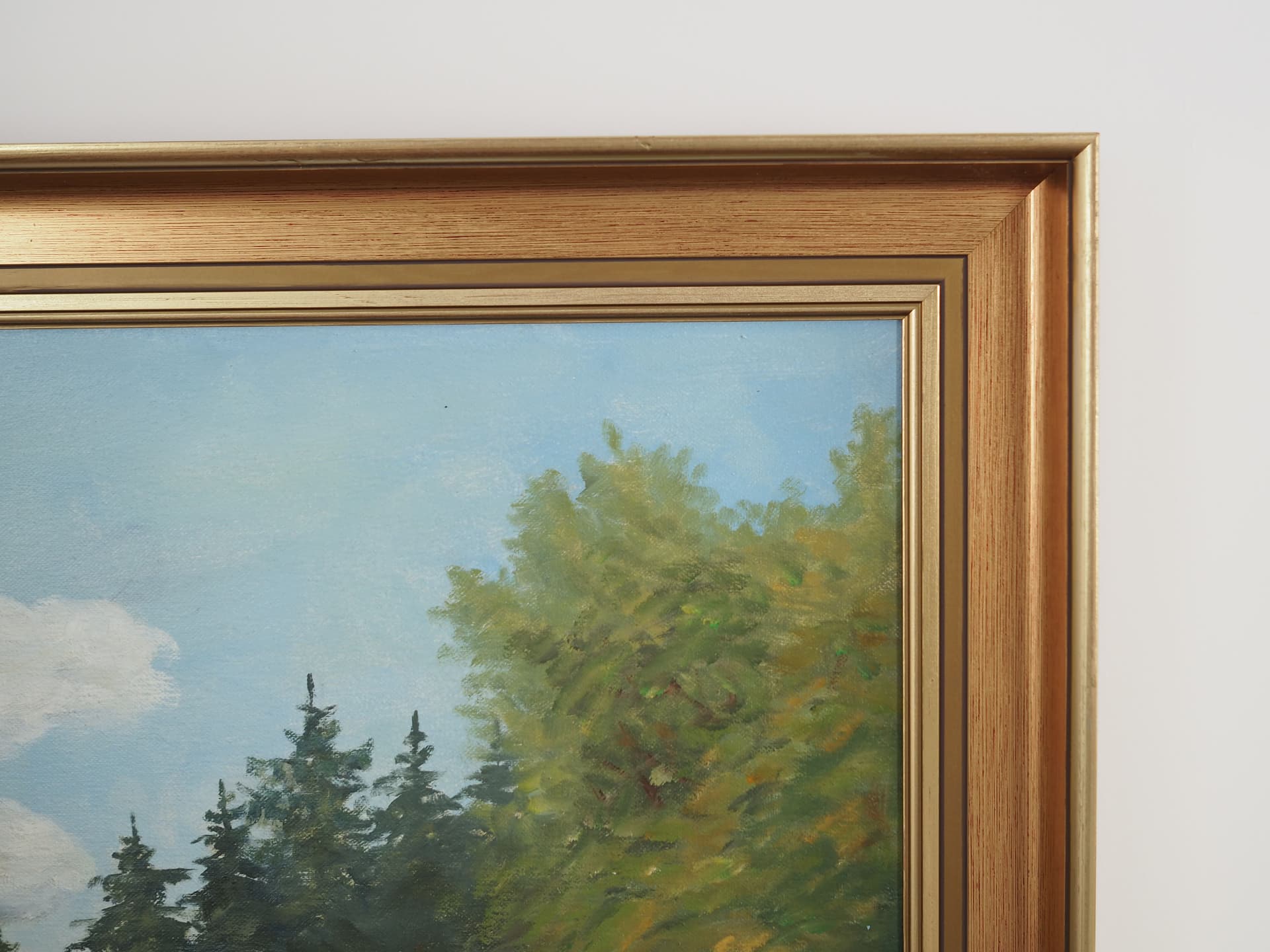 Painting Road to the Lake, grey, oil on canvas, wood frame, by K. Hermansen, Denmark, 1980s. - 66443